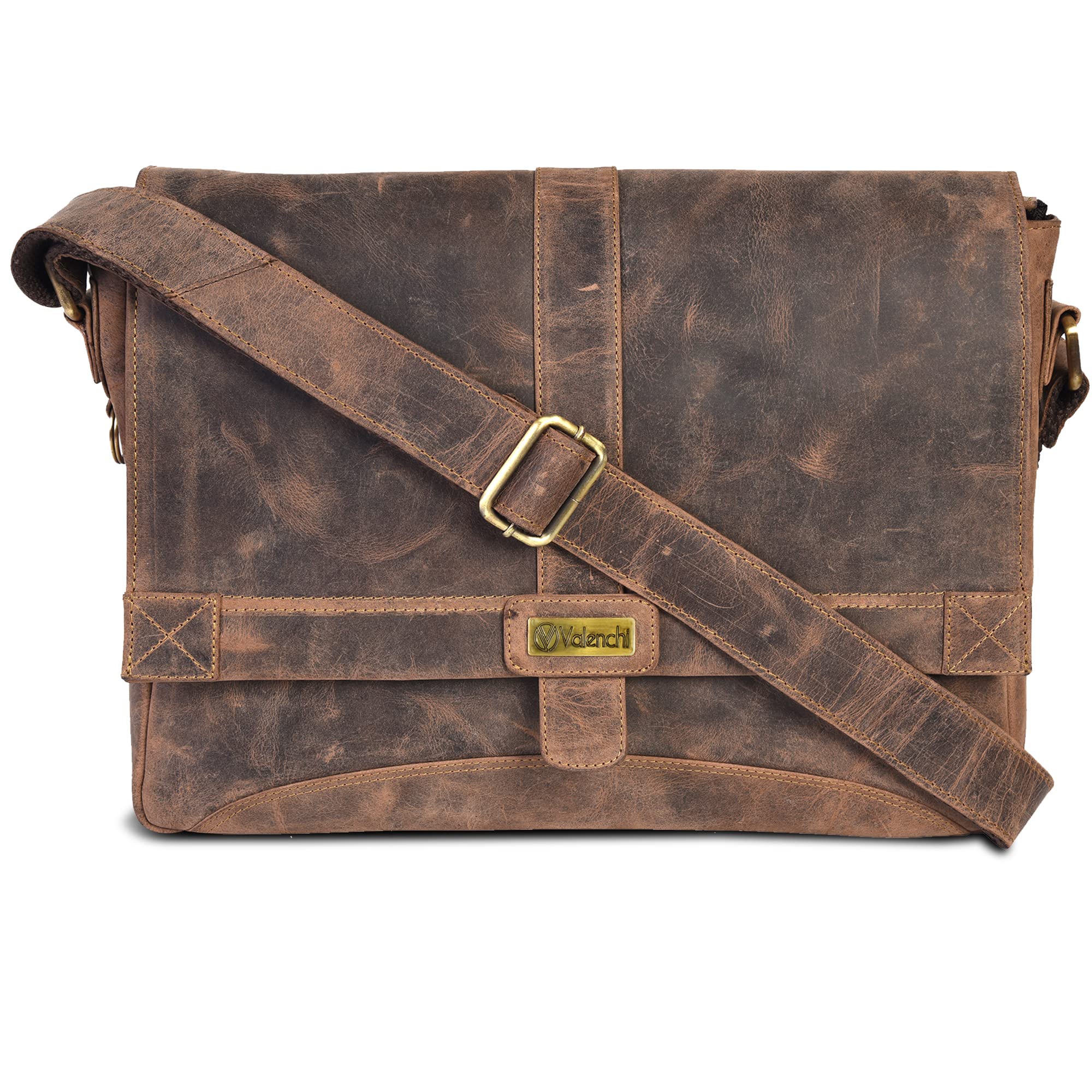 VALENCHI Genuine Leather Messenger Bag for Men & Women - 14 Inch Laptop Briefcase for College, Work & Office - Stylish & Durable Crossbody Bag for Commuters, Business Professionals & Students