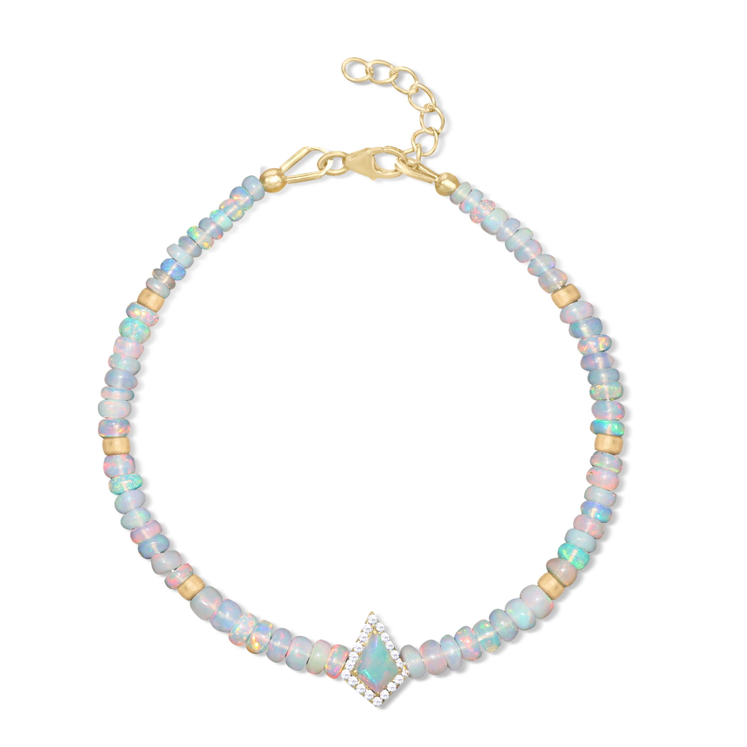 Natural White Opal Gemstone Kite Charm Plain Beaded Bracelet for Women - Boho Chic Jewelry Gift for Birthday, Anniversary & Everyday Wear