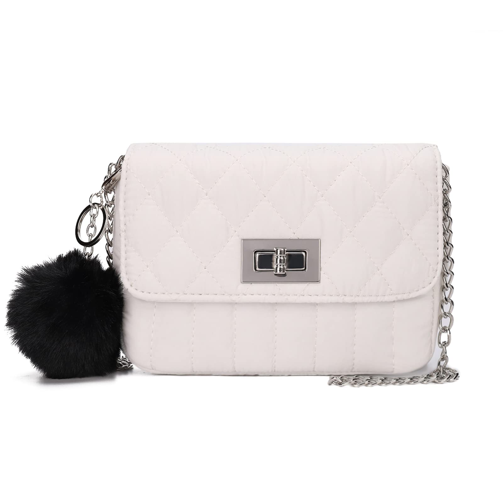 Cute Crossbody Bags for Women & Teen Girls - Lightweight Nylon Quilted Purse with Chain Strap (8