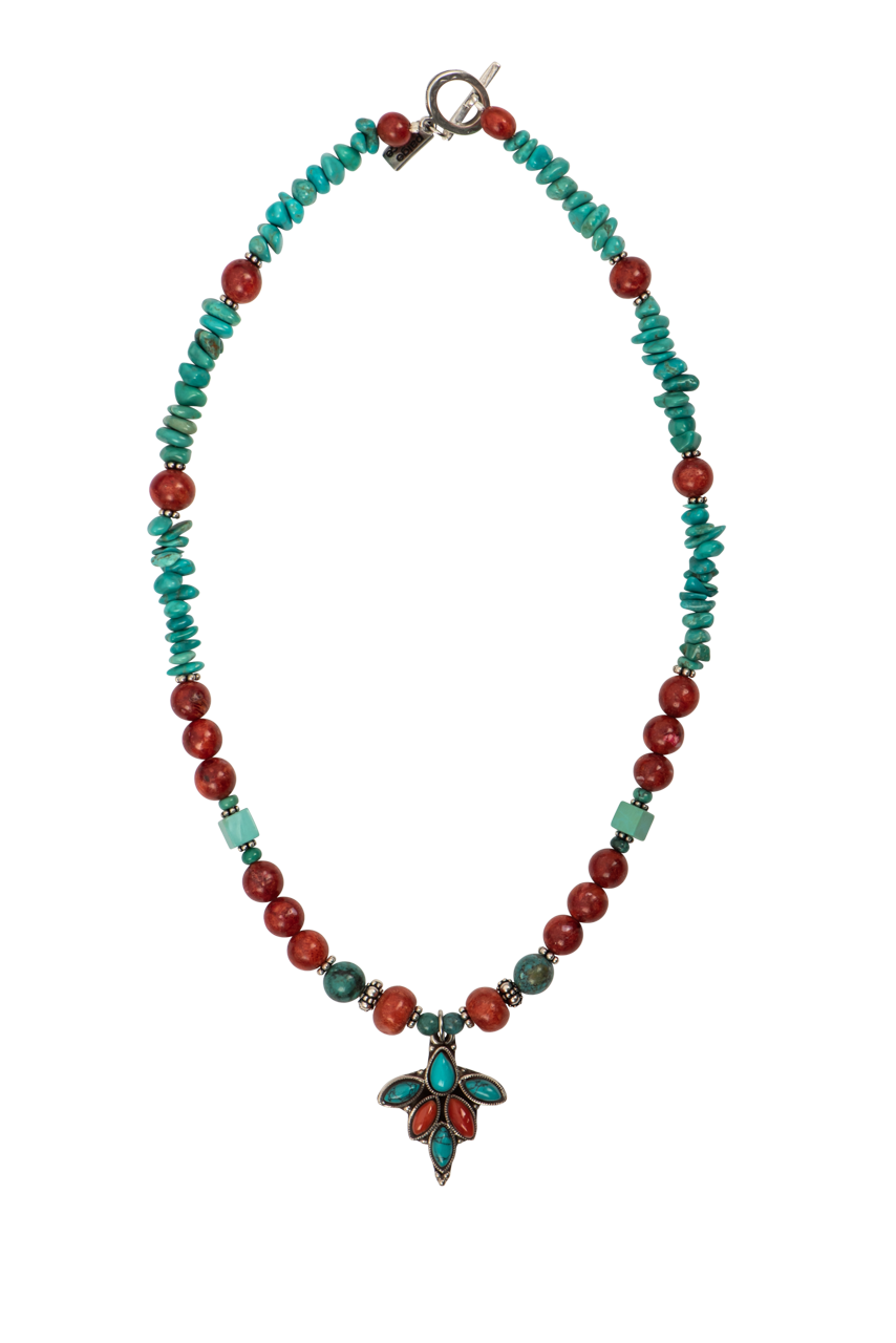 Paige Wallace Turquoise & Coral Pendant Necklace - Handmade Boho Jewelry for Women, Perfect for Beach Vacations & Summer Outfits