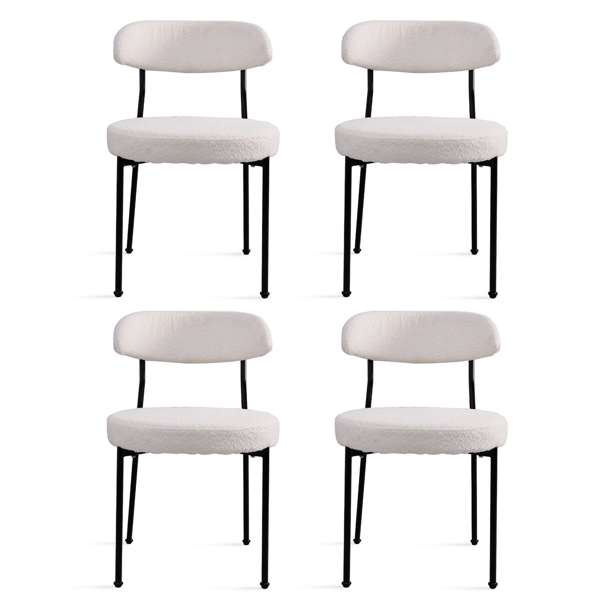 Boucle Upholstered Dining Chairs Set of 4 - Curved Backrest & Metal Legs, Beige Modern Kitchen Chairs for Dining Room, Restaurant, or Cafe