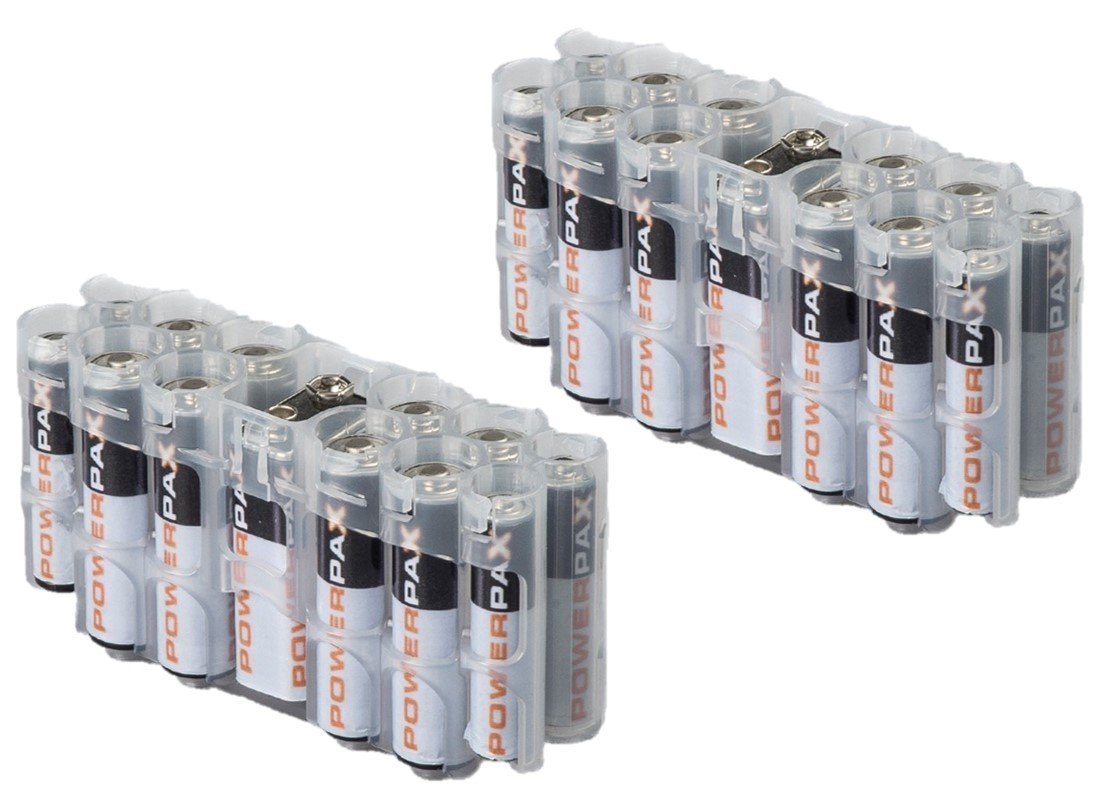 Powerpax A9 Clear Battery Organizer - Holds 8 AA, 4 AAA & 1 9V Batteries - 2 Pack for Home, Office & Travel Storage - Perfect for Emergency Kits, Gadgets & Electronics