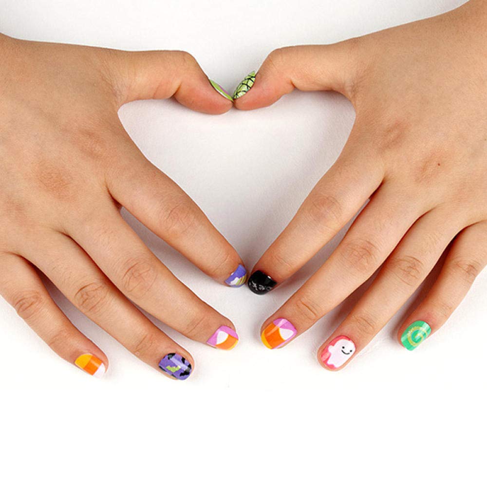 HUJL Halloween Fake Nails for Kids - 1 Box of Exquisite Thin Style False Nails with Safe & Elegant Designs | Perfect for Halloween Costumes, Dress-Up Parties & Nail Art Fun