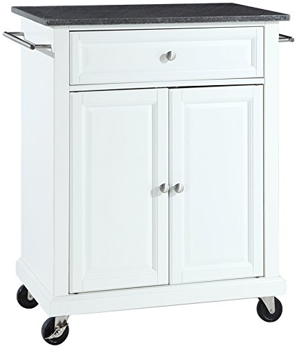 Crosley Compact Kitchen Island with Solid Black Granite Top & White Base - Space-Saving Kitchen Cart for Small Spaces, Breakfast Bar, Prep Station & Storage Solution