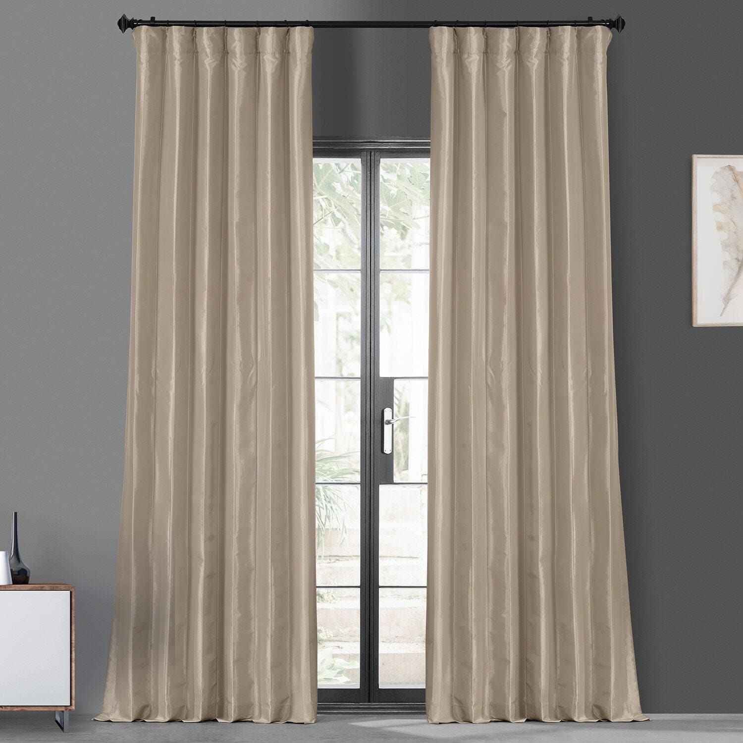 Antique Beige Faux Silk Taffeta Blackout Curtains - Thermal Insulated Window Drapes for Bedroom, Living Room & Home Theater (Set of 2 Panels)