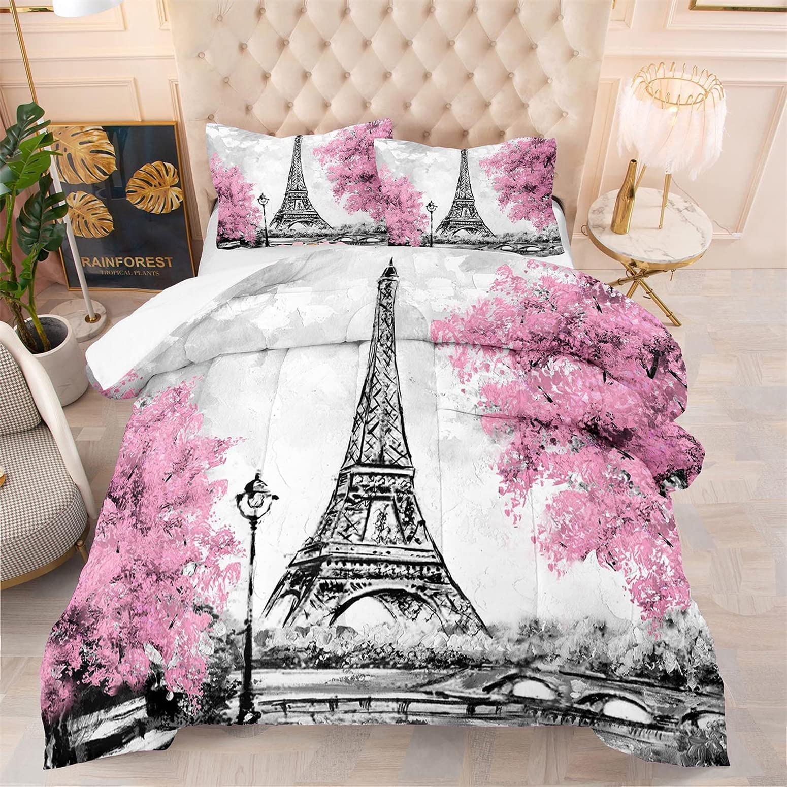 Paris Eiffel Tower Twin Bedding Set - 1 Comforter + 1 Pillowcase, Soft & Cozy Bedroom Decor for Teens & Adults - Perfect for Dorm Rooms, Guest Rooms & Cozy Nights
