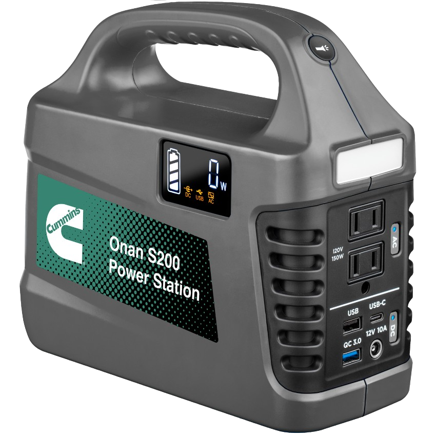 Cummins Onan A067W047 PS200 Portable Power Station - 150W/300W Output, 194Wh Capacity | Perfect for Camping, Outdoor Adventures & Emergency Power Backup