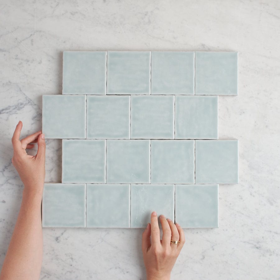 Premium Newport Gloss Sky Blue Ceramic Tile - 4x4 Inch Small Square Wall & Floor Tile for Bathroom, Kitchen Backsplash, and Shower Surround