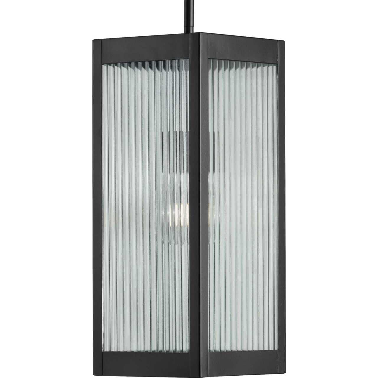 Progress Lighting Felton Collection 1-Light Clear Ribbed Glass Craftsman Outdoor Hanging Lantern in Matte Black - Perfect for Porch, Patio, and Entryway Lighting