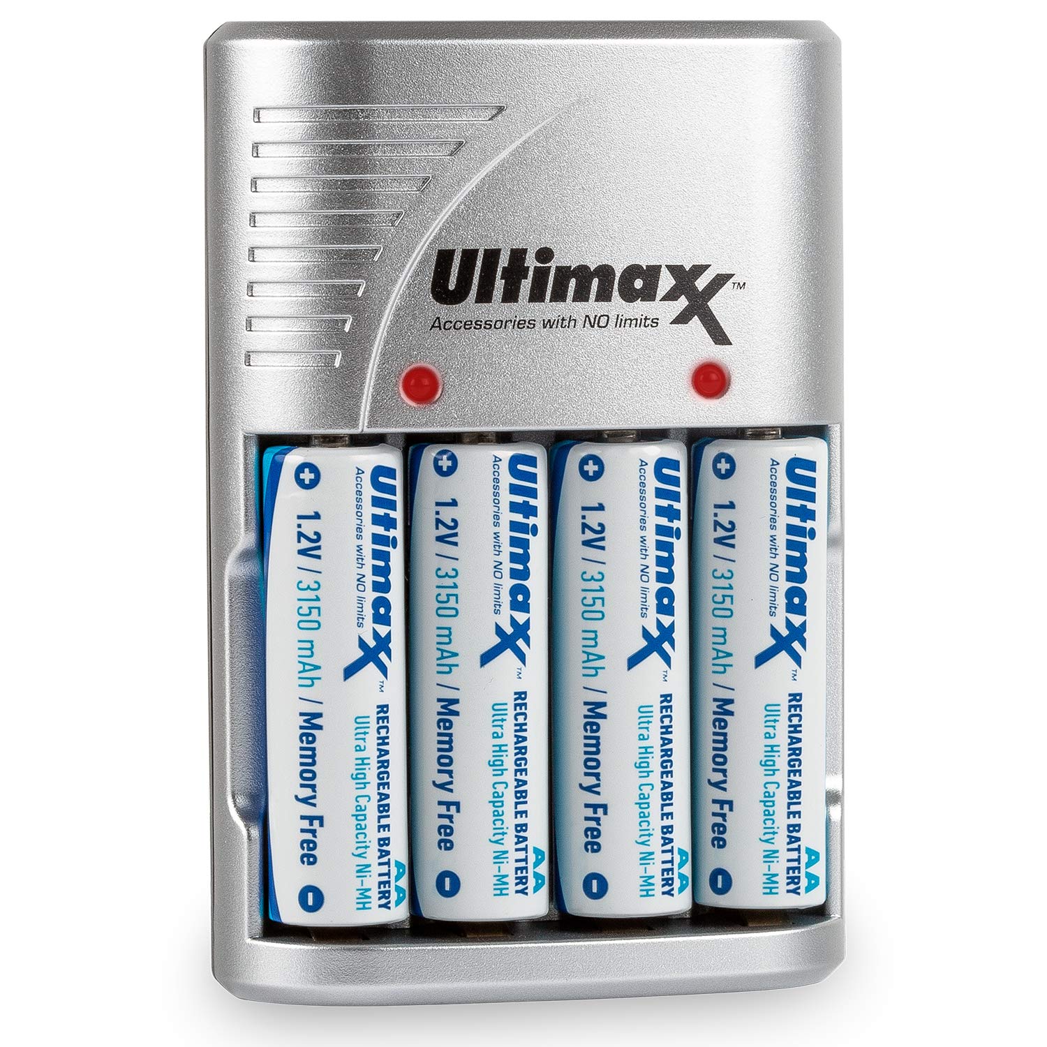 Ultimaxx 4-Port Fast Charger with 4 AA 1.2V 3150mAh High-Capacity Ni-MH Rechargeable Batteries - Perfect for Cameras, Game Controllers & Electronic Devices