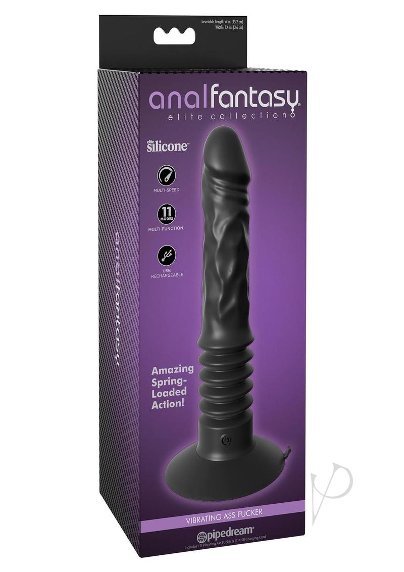 Anal Fantasy Elite Silicone Vibrating Butt Plug - USB Rechargeable Thrusting Dildo for Men & Women - Black - Perfect for Solo Play & Couples' Intimate Moments