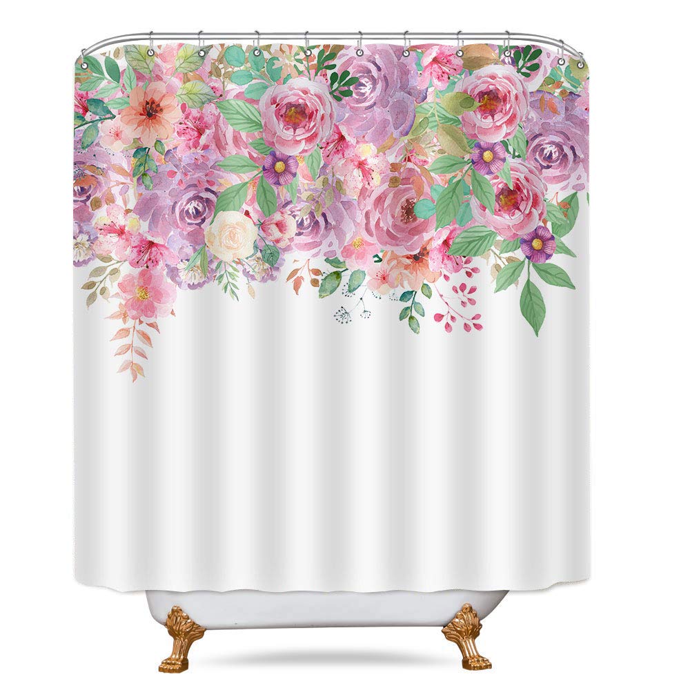 TERSUM Floral Print Shower Curtain - Waterproof Bathroom Decor with Hooks, 70x72 Inches, Machine Washable Fabric for Home & Privacy - Perfect for Modern Bathrooms, Guest Suites and Spa Retreats