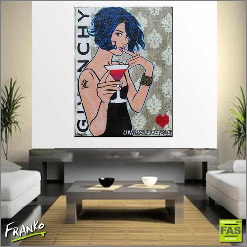 75cm x 100cm Cocktail Woman Pop Art Canvas Painting - Modern Bar Decor, Living Room Wall Art, Gift for Cocktail Lovers