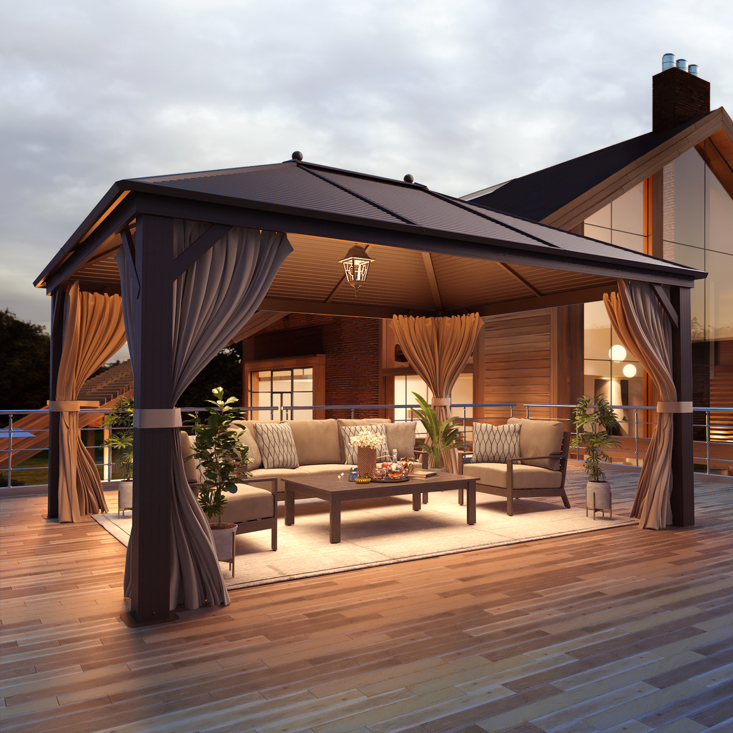 EROMMY 10' x 13' Hardtop Gazebo - Galvanized Steel Outdoor Canopy with Aluminum Frame & Netting - Perfect for Garden, Patio, Backyard & Outdoor Entertaining