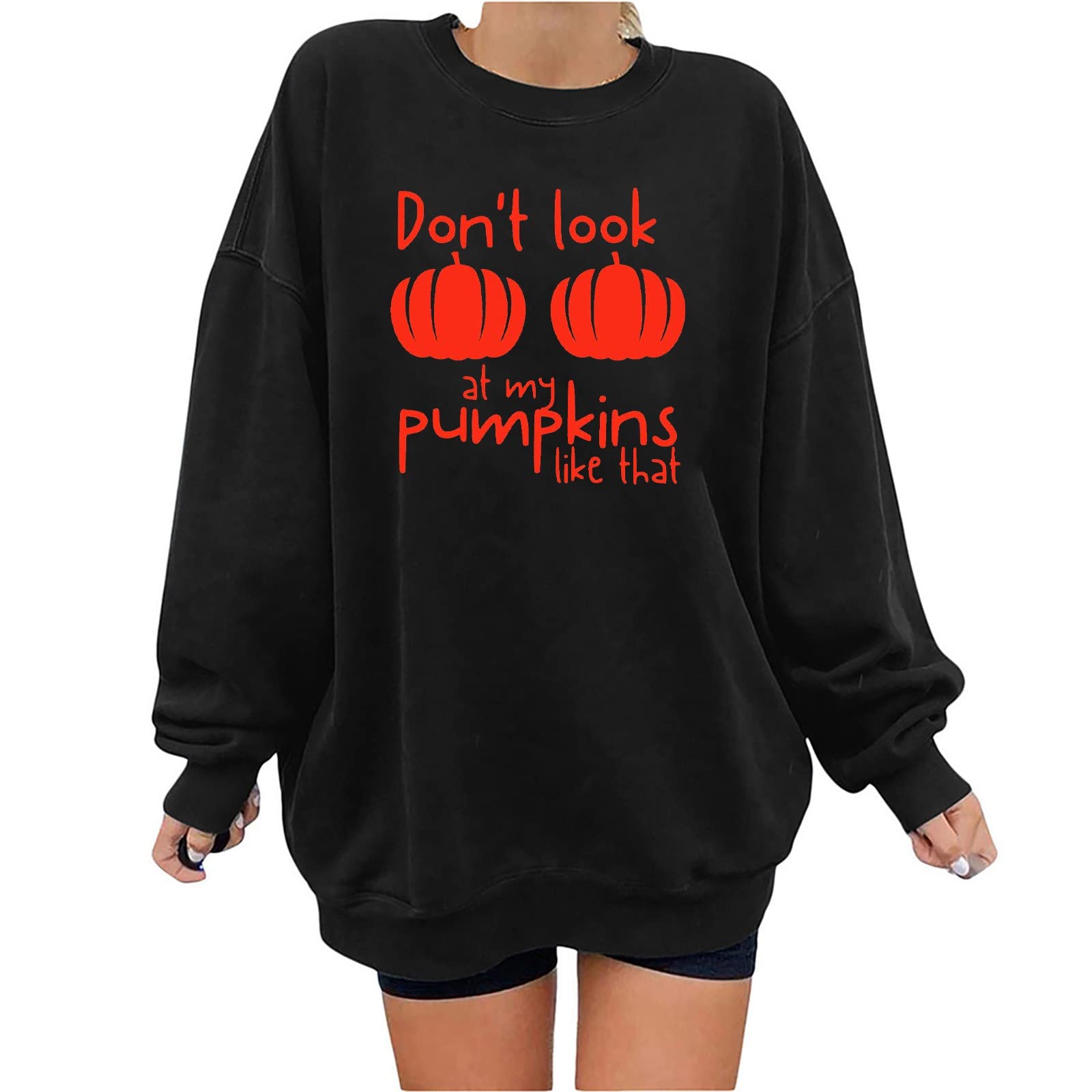 Women's Halloween Oversized Sweatshirt - Pumpkin Graphic Long Sleeve Crewneck Pullover Sweater with Letter Print | Cozy Fall Outfit for Parties, Trick-or-Treating & Seasonal Photoshoots