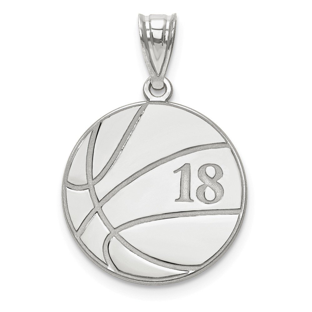 14K Solid White Gold Laser Engraved Basketball Number & Name Pendant Charm - Perfect for Gifts, Jewelry Customization & Sports Fans