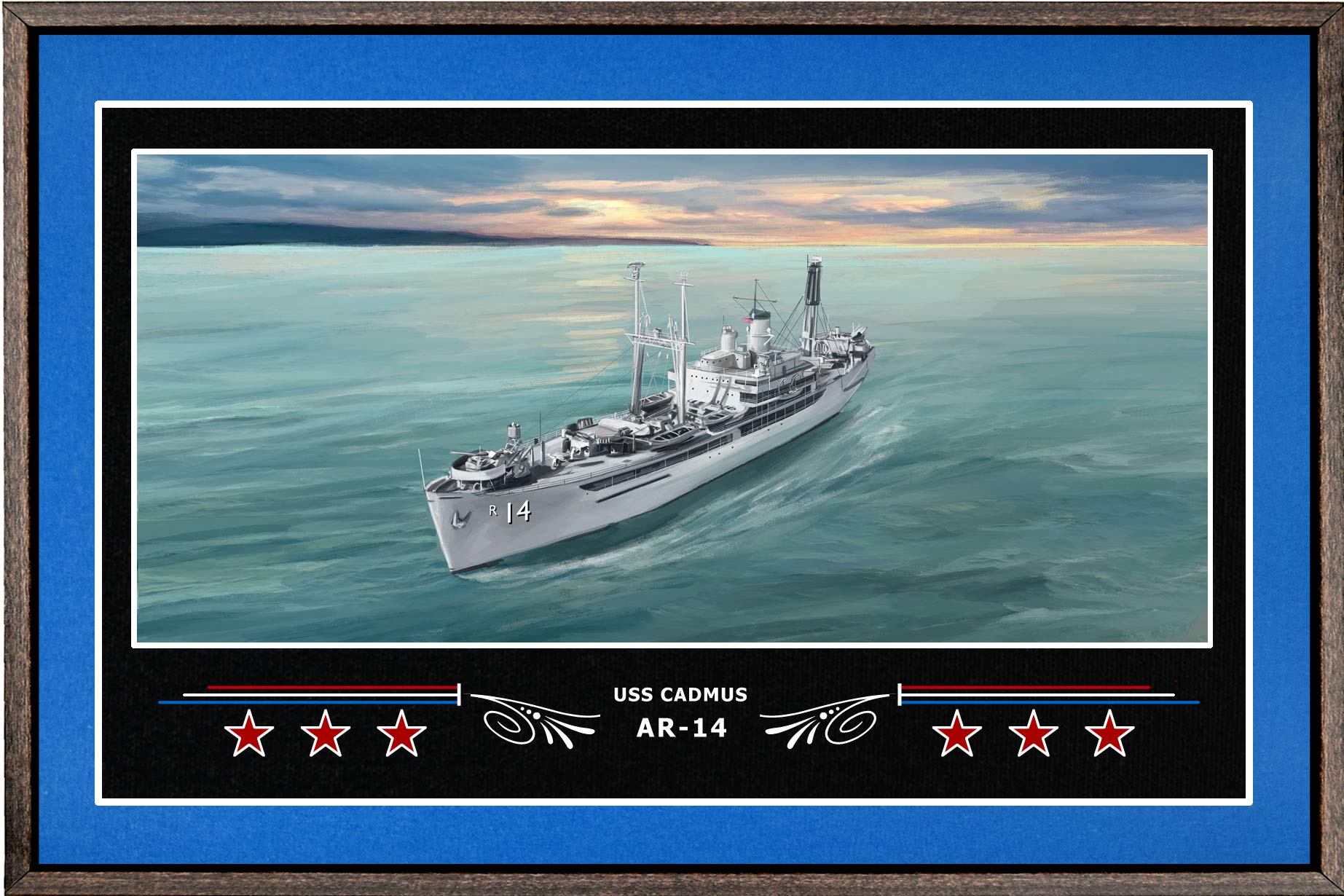 Navy Emporium USS Cadmus AR-14 Box Framed Canvas Art - Blue Navy Ship Wall Decor for Living Room, Office & Man Cave