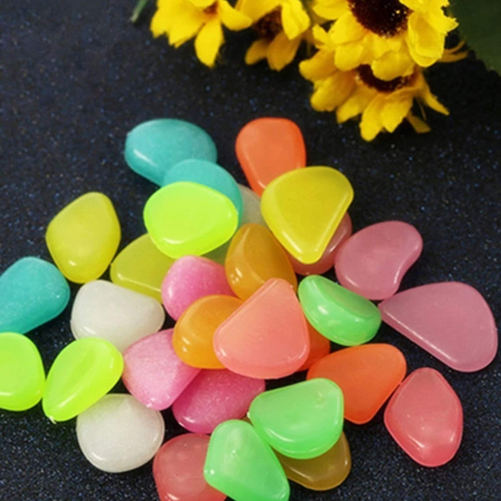 Glow in The Dark Garden Rocks - DIY Luminous Decorative Stones for Yard, Lawn, Walkway, Driveway, Plants & Aquarium (Cyan) | Perfect for Nighttime Landscaping, Pathway Lighting & Aquarium Decor