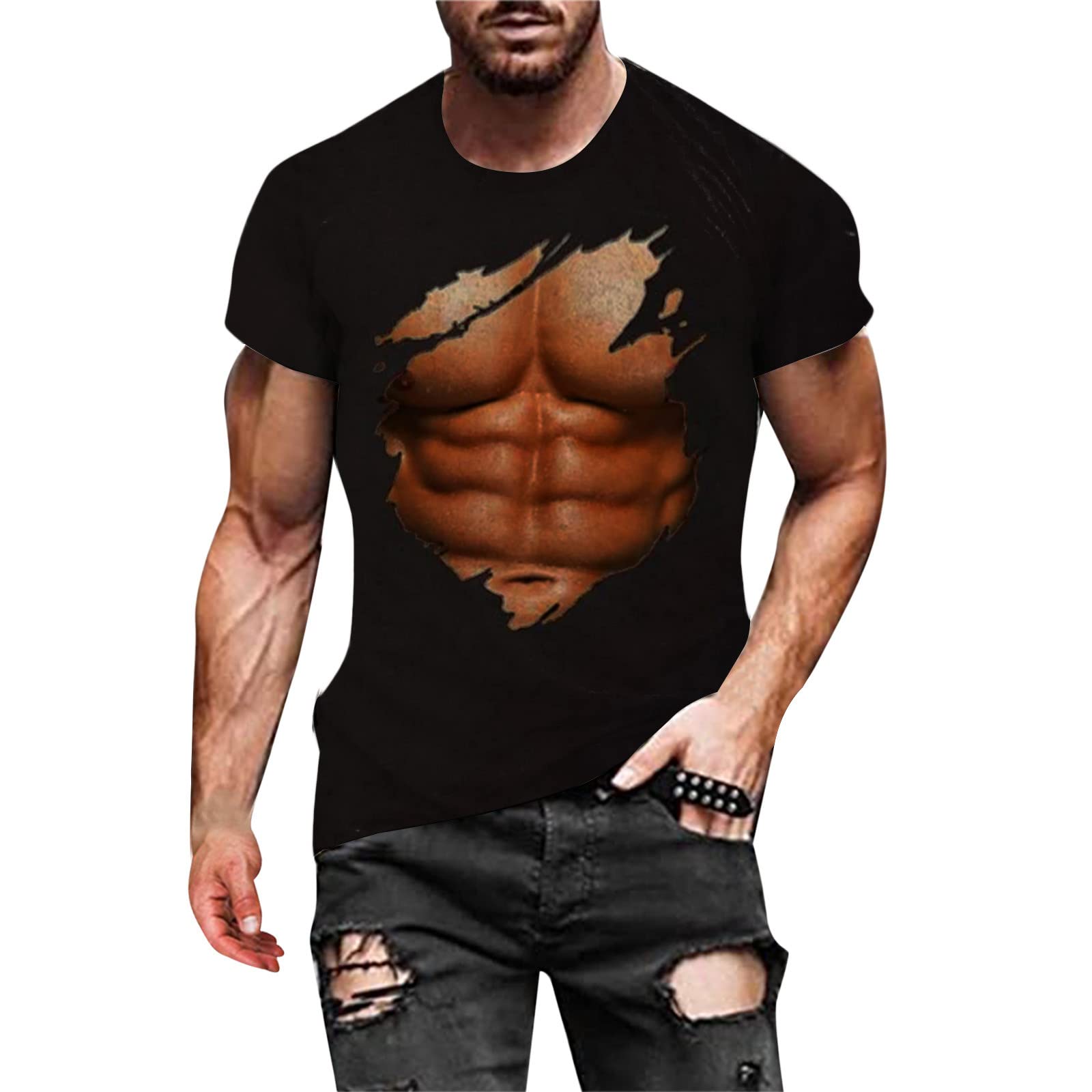 **Men's Funny 3D Printed Graphic T-Shirts - Short Sleeve Muscle Fit Retro Tees - Big & Tall Casual Summer Tops - Perfect for Streetwear, Parties & Everyday Fashion**
