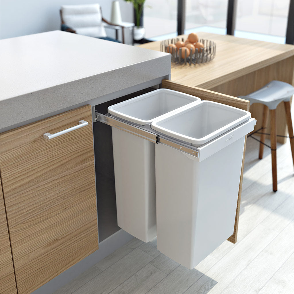 Hideaway Waste Bin with Soft Close Lid - Compact 2x40L Trash Can with Handle Pull - Perfect for Kitchen, Bathroom, or Office Organization
