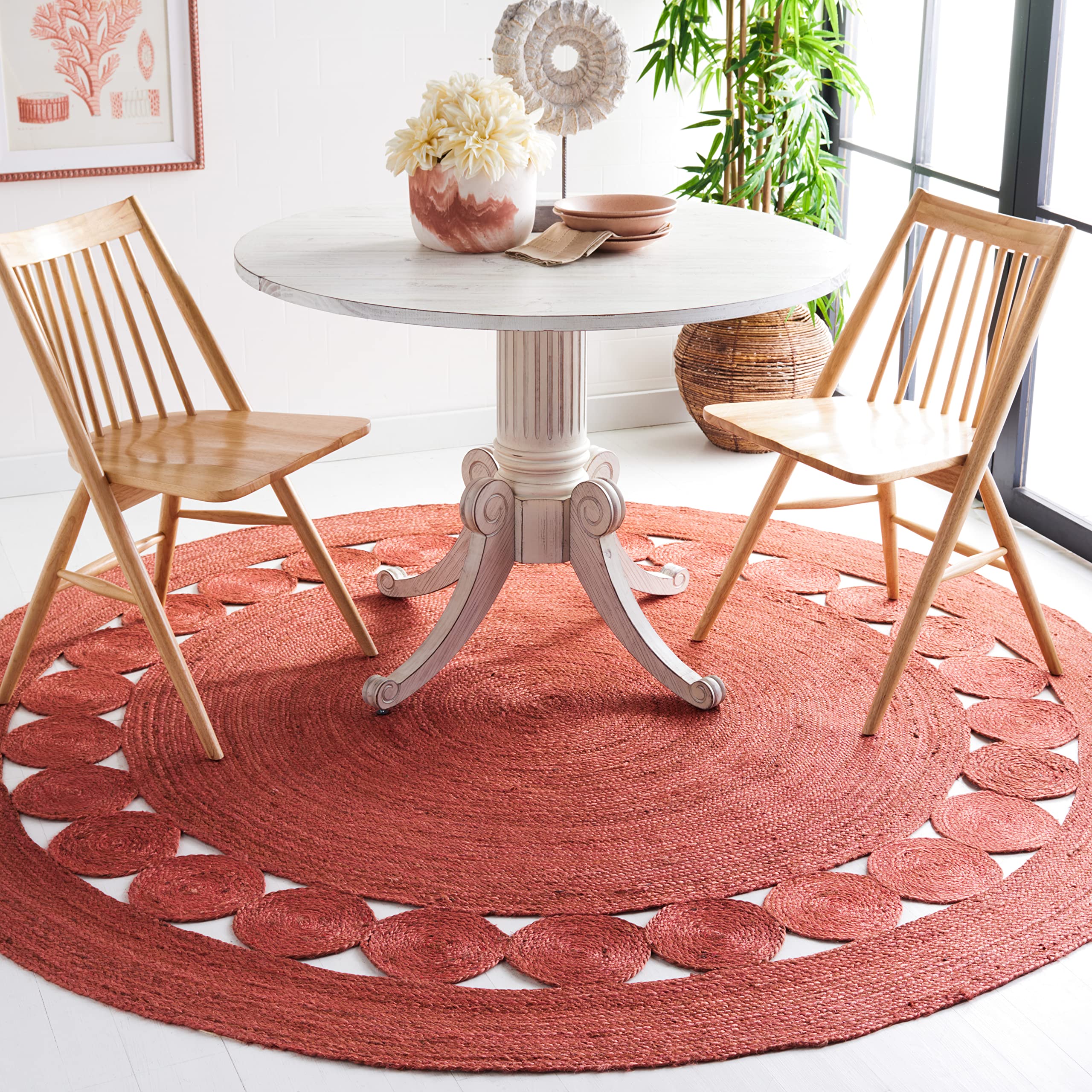 SAFAVIEH Natural Fiber Round Collection 8' Round Rust NF364P Handmade Boho Jute Area Rug - Farmhouse Decor for Living Room, Bedroom & Boho Chic Spaces