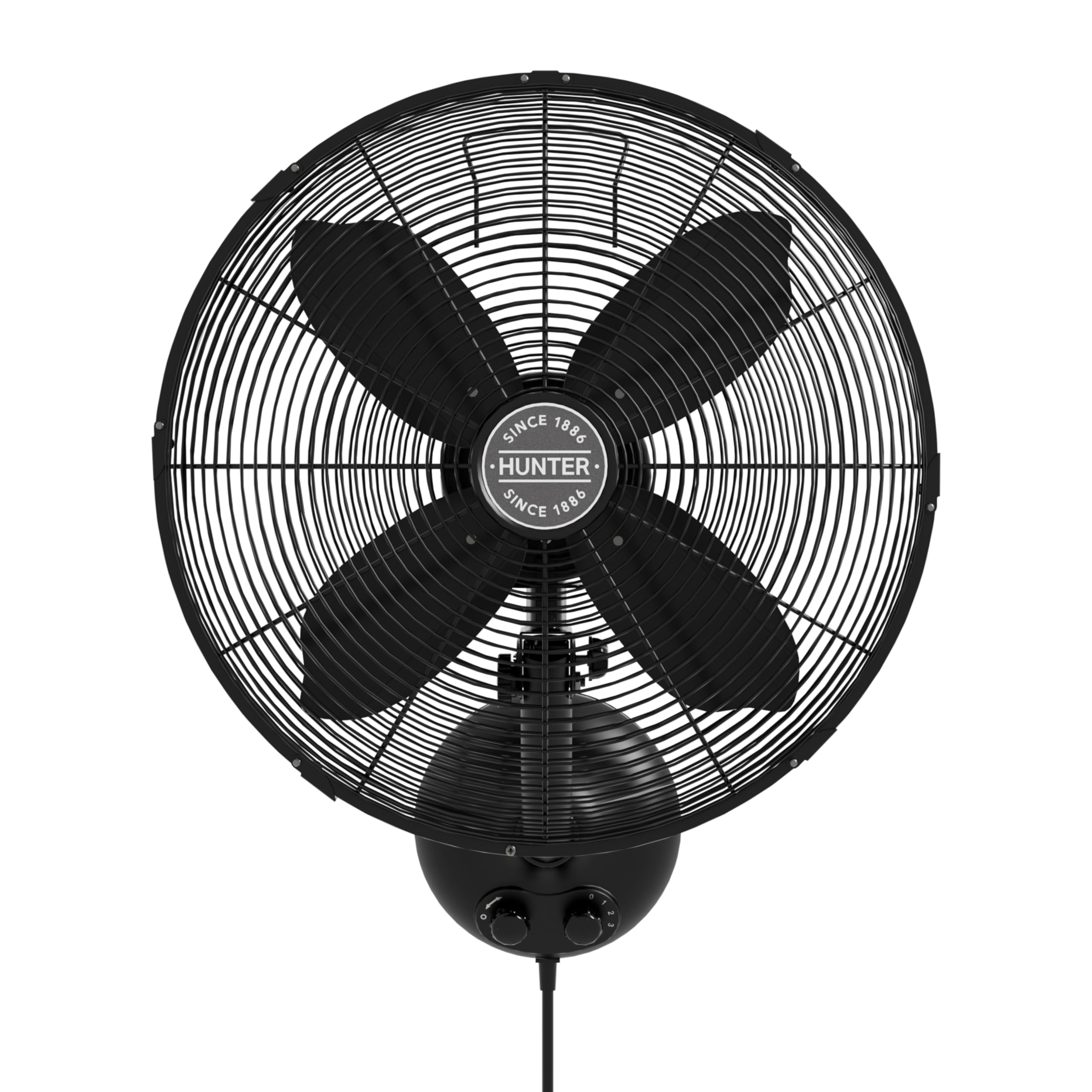 Hunter Fan Company Classic 16 Inch 3-Speed Wall Mount Fan - Matte Black, Oscillating, Adjustable Head - Perfect for Bedroom, Office & Home Cooling