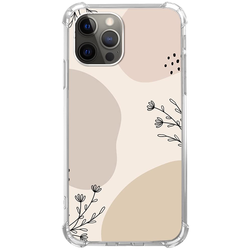 Boho Botanical Abstract Art iPhone 13 Pro Max Case - Minimalist Beige Leaf Design TPU Bumper Cover for Men & Women - Perfect for Nature Lovers, Office Use & Everyday Protection