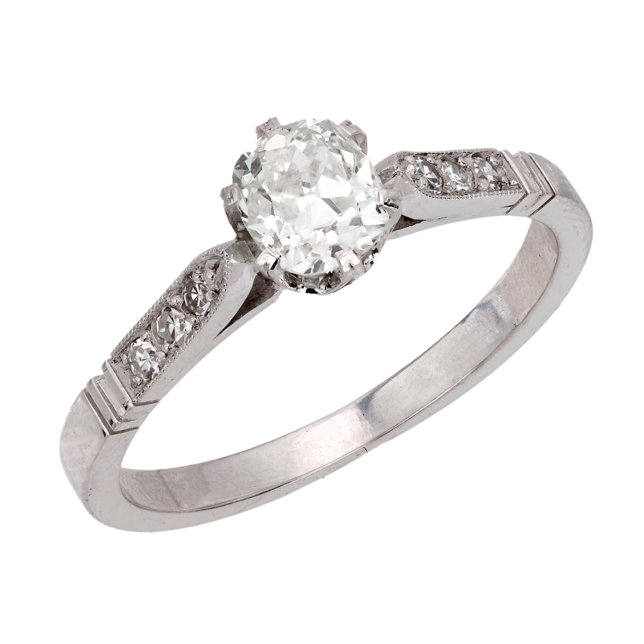1.02 Carat GIA Certified Diamond Engagement Ring in 18K White Gold - Vintage Mid Century Style for Wedding & Proposal