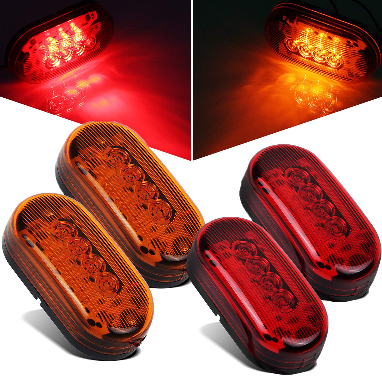 Partsam 2 Amber + 2 Red 12V 4
