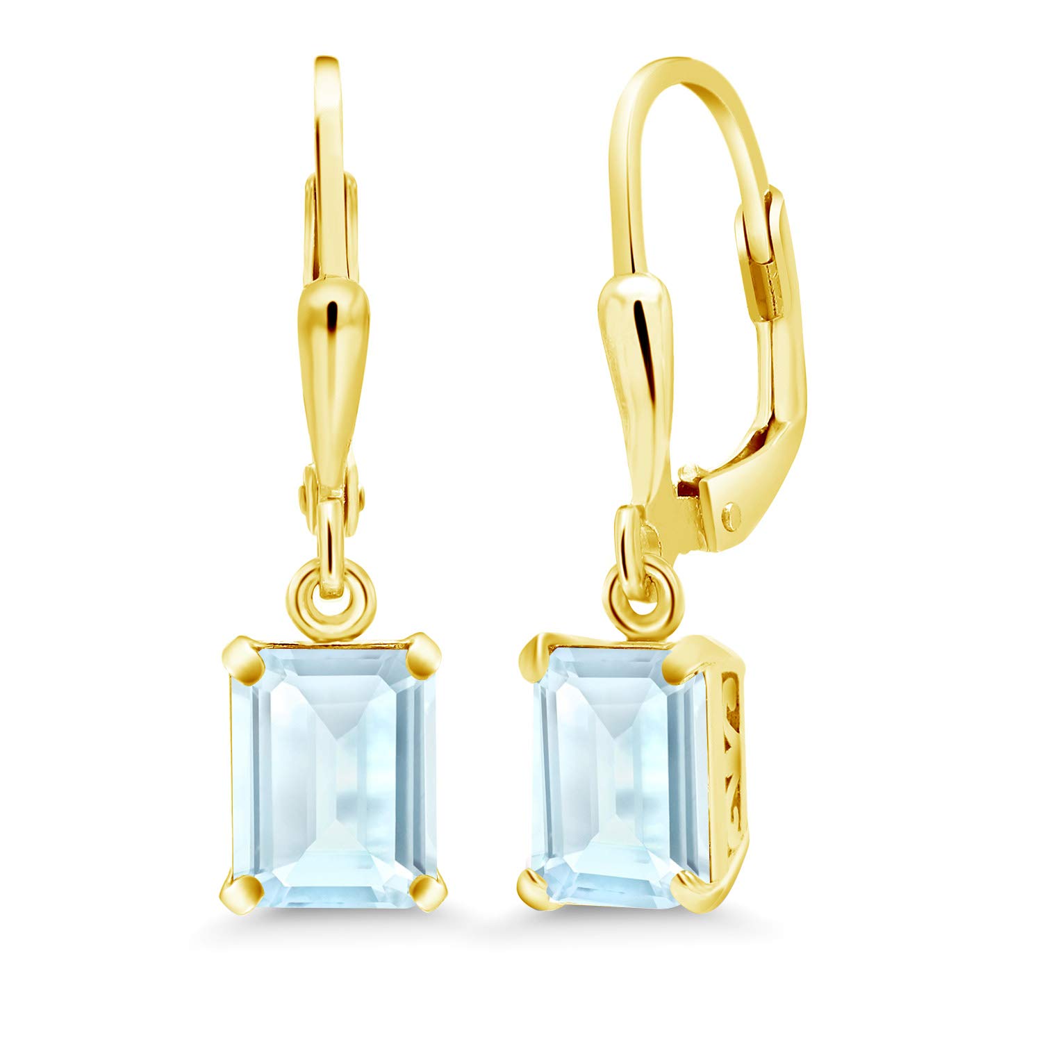 18K Gold Plated Silver 8x6mm Emerald Cut Birthstone Drop Earrings for Women | Dangle Dangle Earrings | Gift for Mom, Wife, Birthday, Anniversary | Perfect for Wedding, Party & Special Occasions