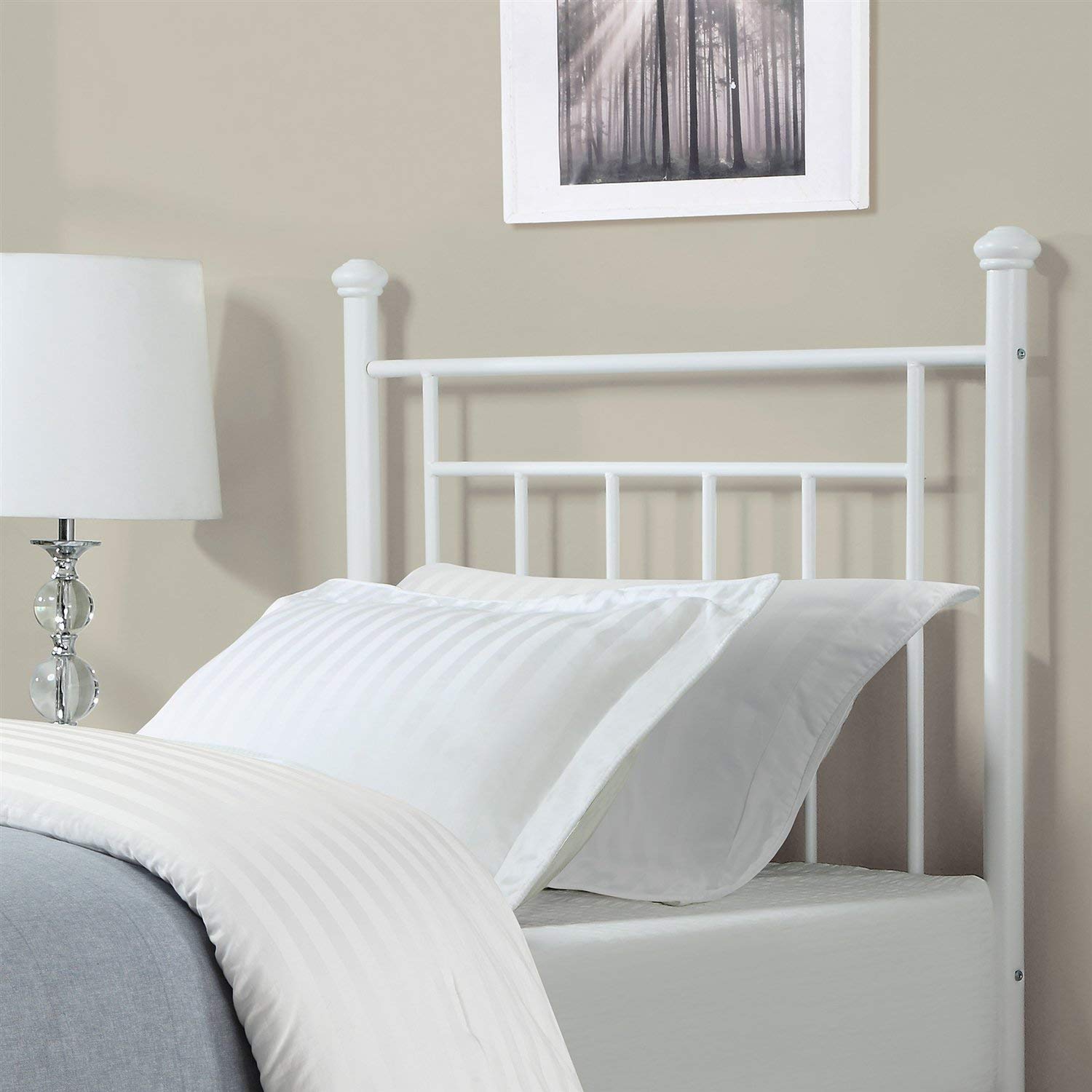 StarSun Depot Twin Size White Metal Headboard - Simple Lines & Decorative Finials - Perfect for Kids' Rooms, Guest Bedrooms & Modern Farmhouse Decor