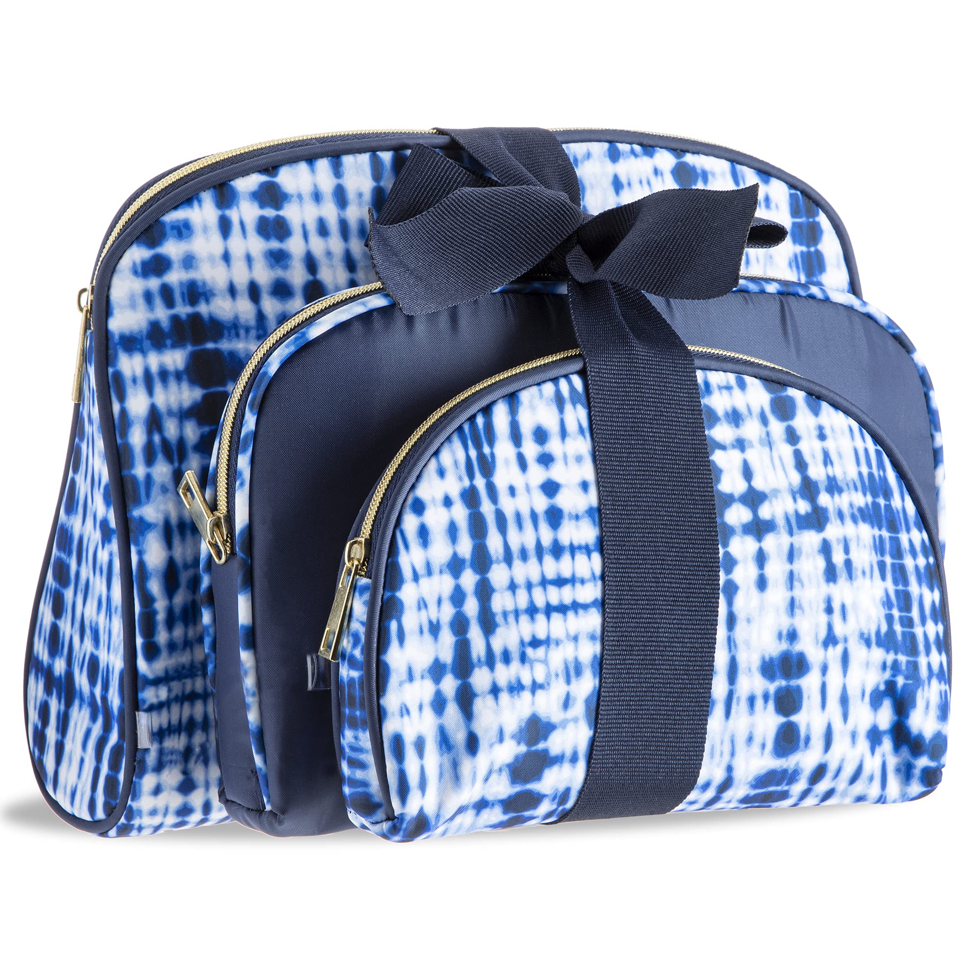 Once Upon a Rose 3-Piece Makeup Bag Set - Blue Tie Dye Cosmetic Organizer for Travel, Gym & Daily Essentials | Perfect Gift for Women & Teens