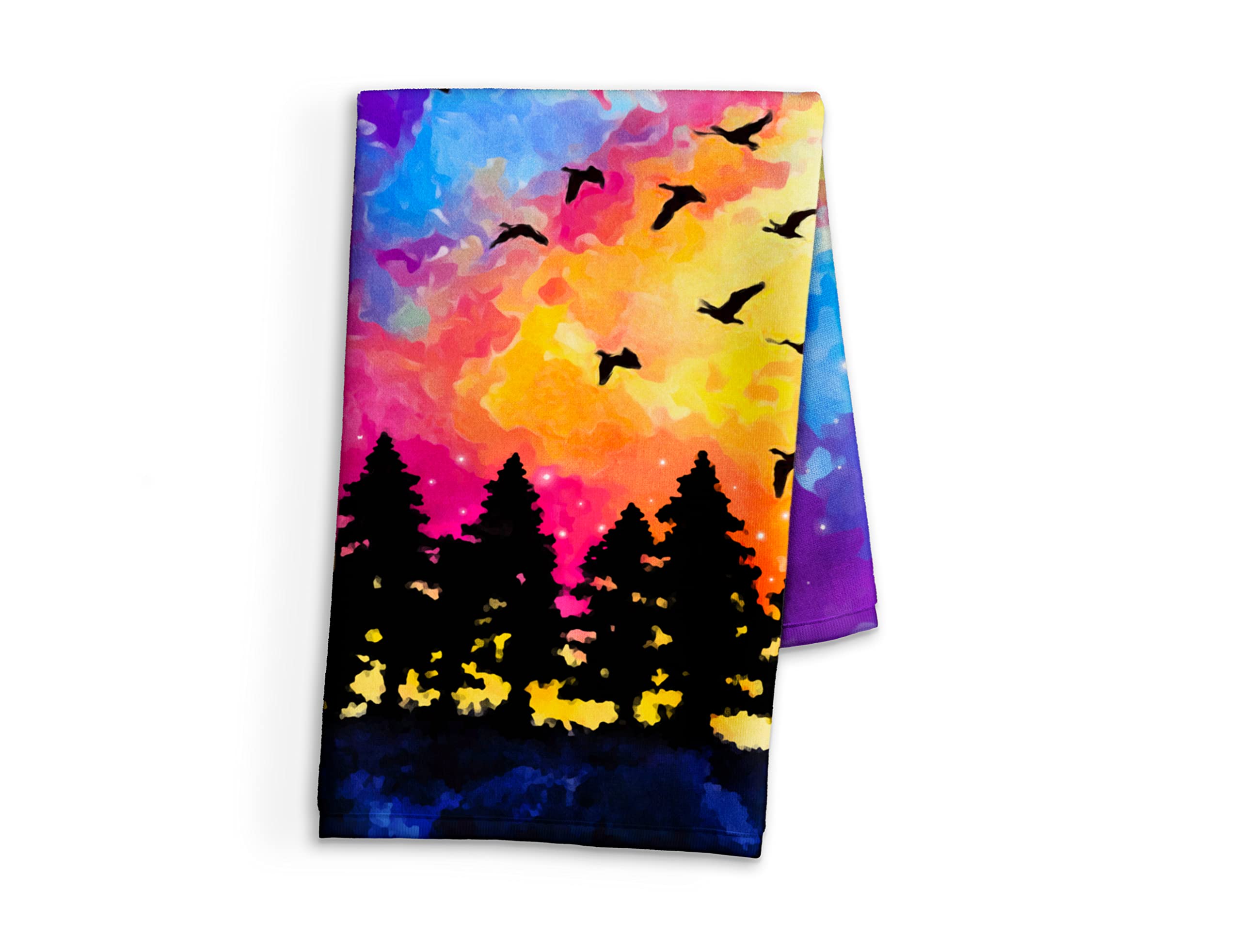 Premium Pine Forest Hand Towel - Soft Cotton Terry Cloth Kitchen & Bath Towel 15x25 Inches - Sunset Sky Design for Home, Spa, and Guest Bathroom Decor