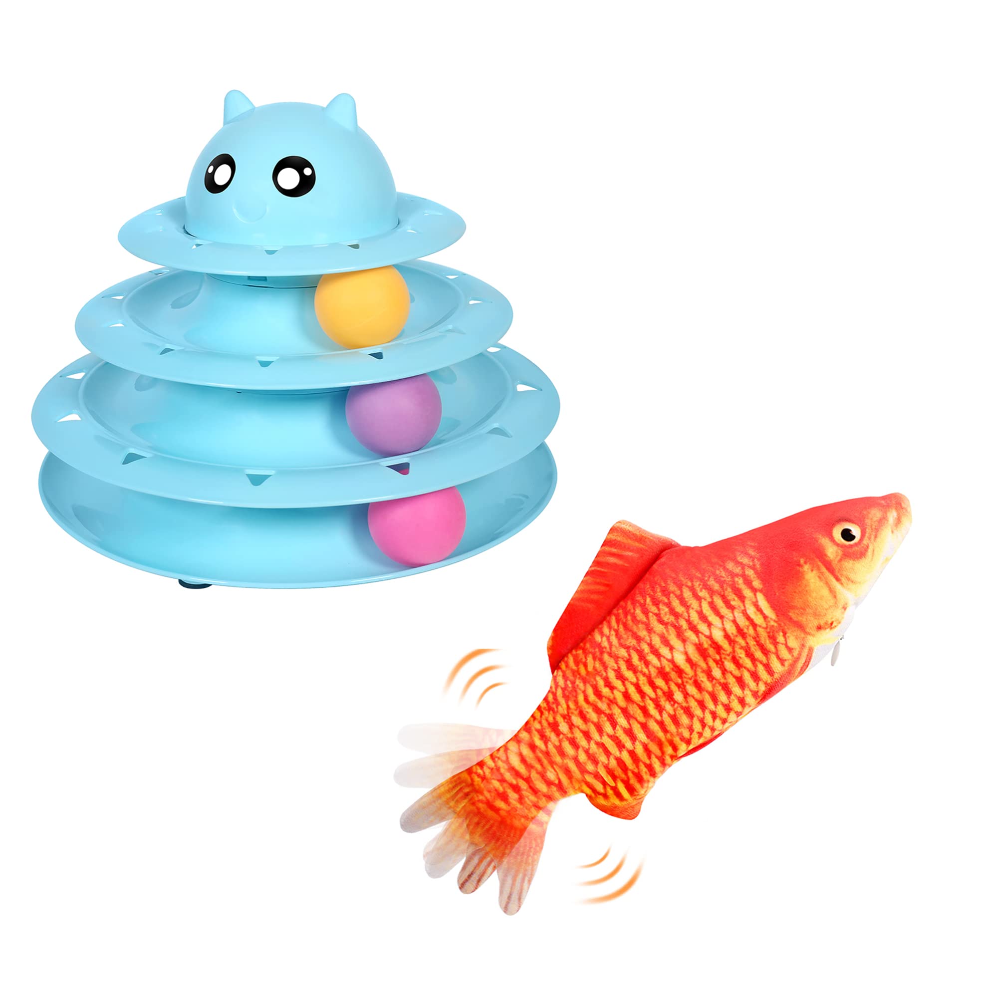 UPSKY Interactive Cat Toys - Electric Moving Fish with Catnip, Plush Simulation Wagging Fish & Roller Toy for Kittens - Fun Chew, Bite, Kick Supplies for Indoor Play and Exercise