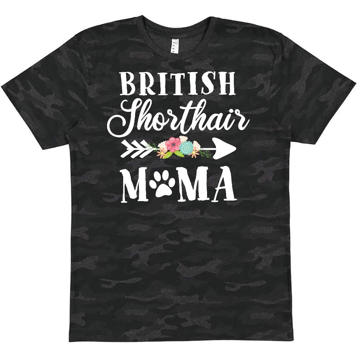 Inktastic British Shorthair Mama with Flowers and Arrow Graphic T-Shirt - Casual Cotton Tee for Cat Lovers, Women's Funny Pet Apparel for Everyday Wear