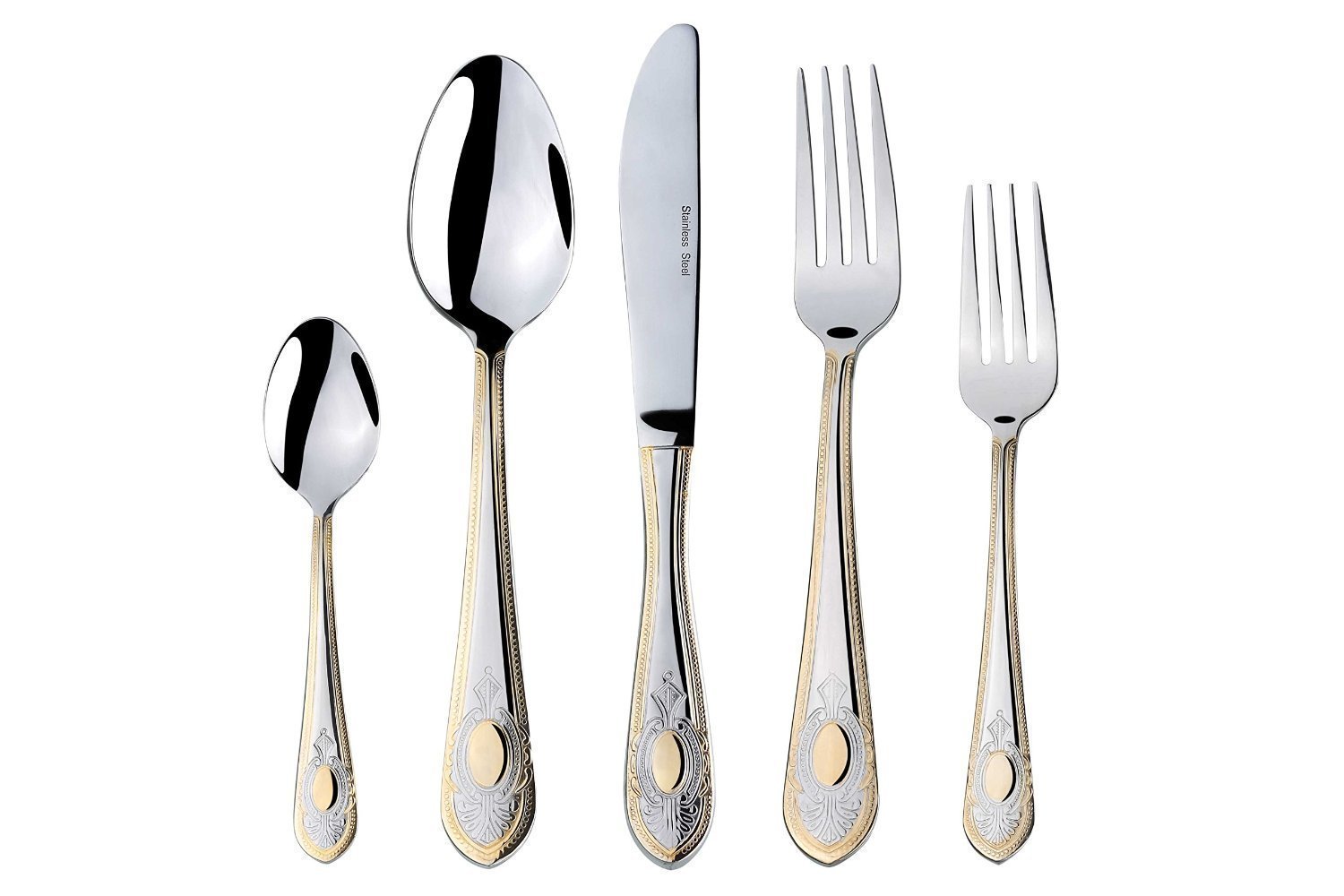 Premium 20-Piece Windsor Italian Stainless Steel Flatware Set - 18/10 Surgical Grade Silverware for 4 - 24K Gold-Plated Serving Utensils - Elegant Dinnerware for Fine Dining & Hostess Gifts