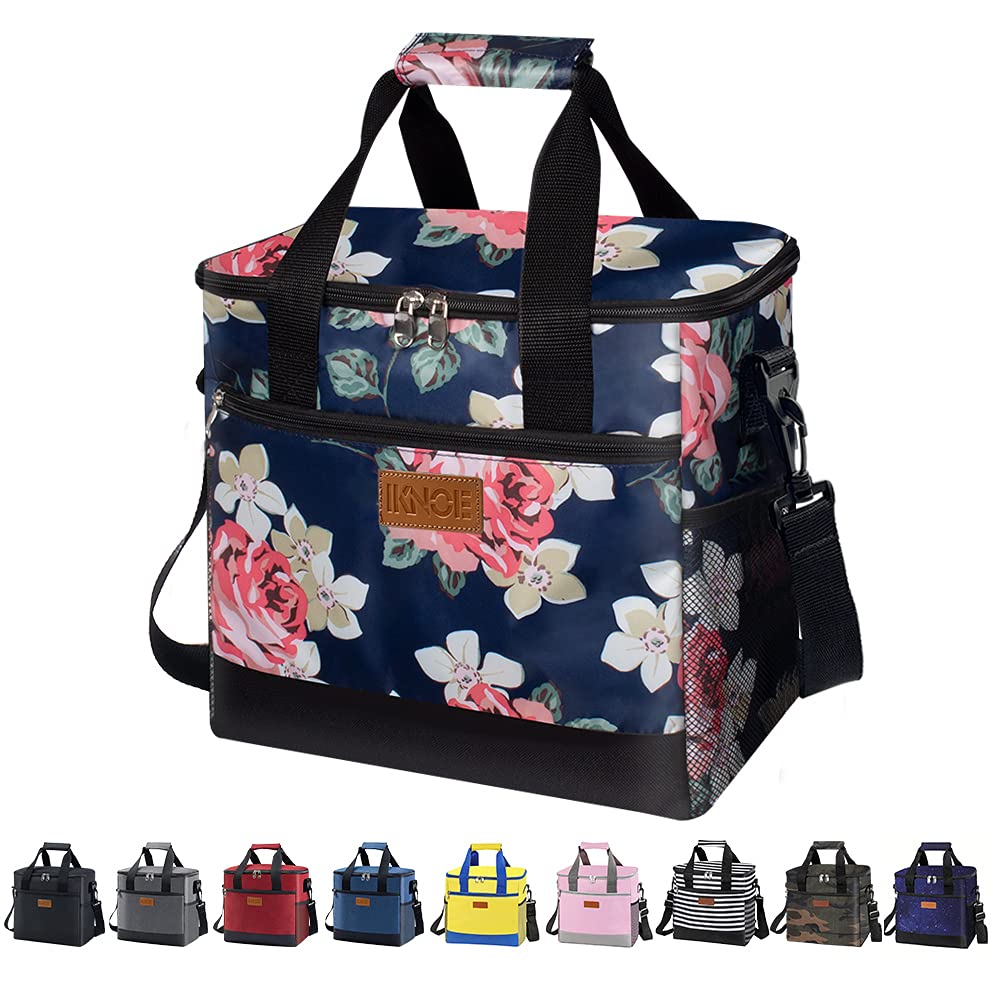**iknoe Large Collapsible Cooler Bag - 24 Can Insulated Leakproof Lunch Tote with Multi-Pockets for Adults - Perfect for Beach, Picnic, Work, Camping & Outdoor Activities (Flower Design)**