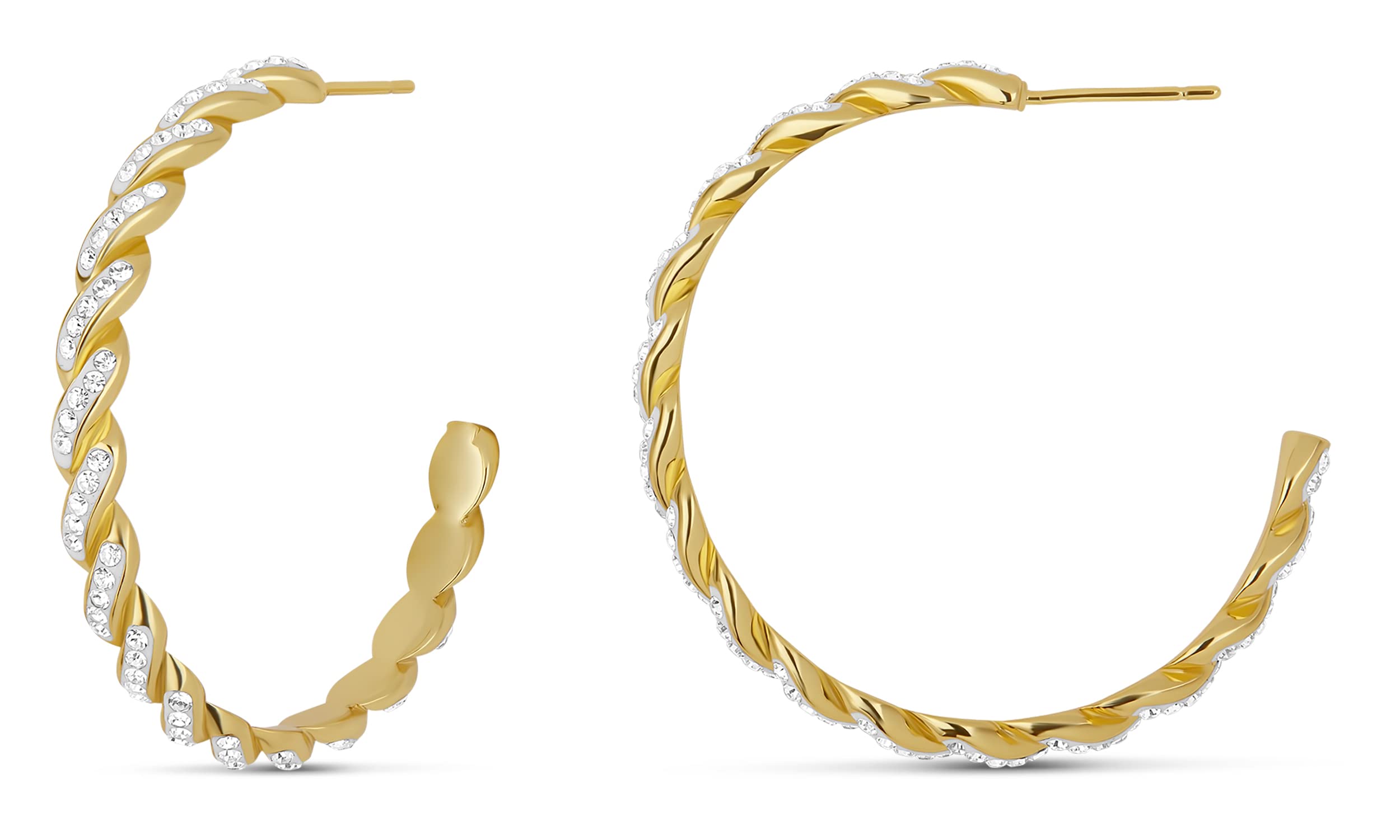 MILLA Small Hoop Earrings for Women - Rhinestone Studded Gold & Sterling Silver Huggie Hoops - Twisted Minimalist Hoop Earrings | Everyday Wear, Date Night, Gift for Her