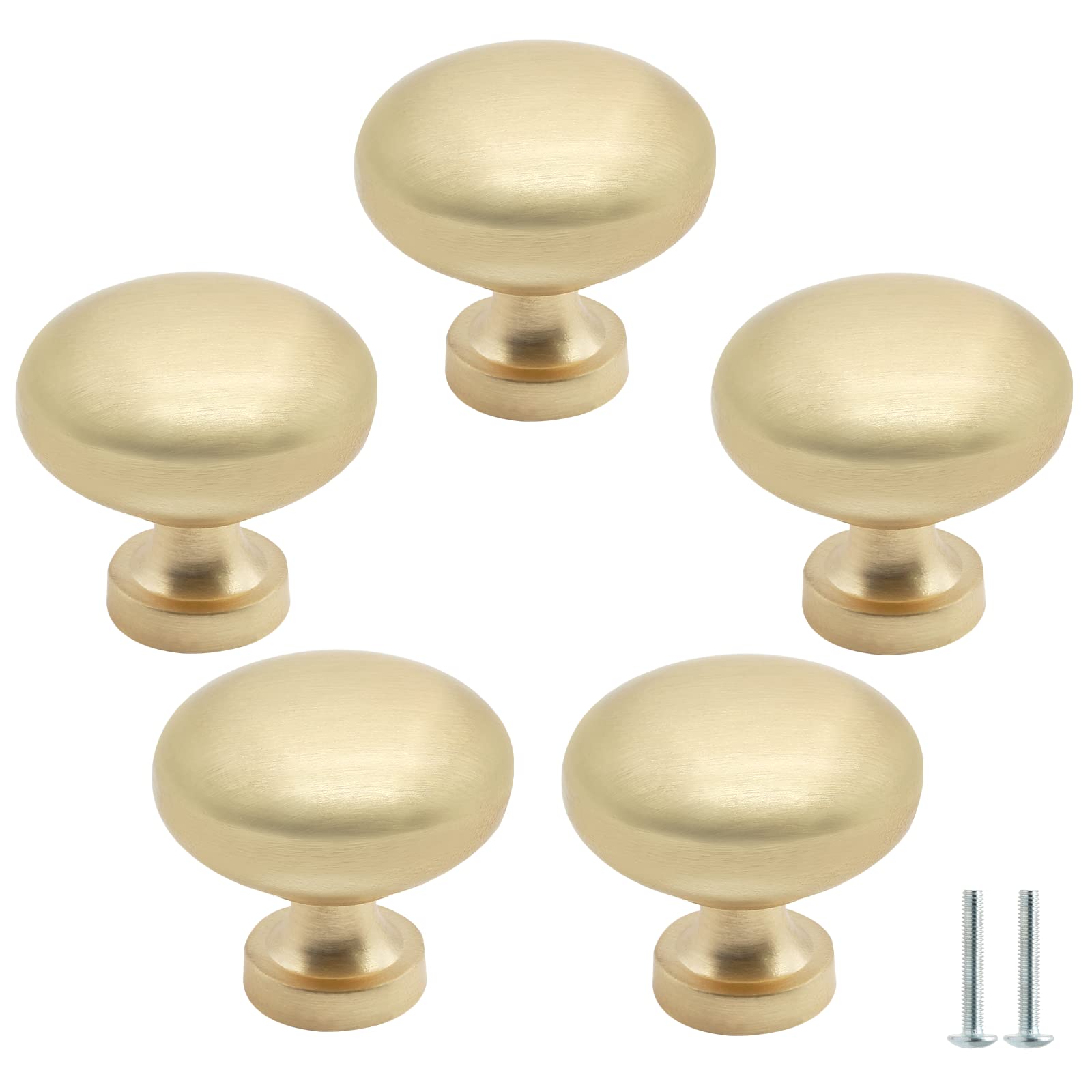 5 Pack Gold Cabinet Knobs - Round Kitchen & Bathroom Drawer Handles - Elegant Hardware for Cabinets, Closets & Dressers (Perfect for Home Renovation & Furniture Upgrade)
