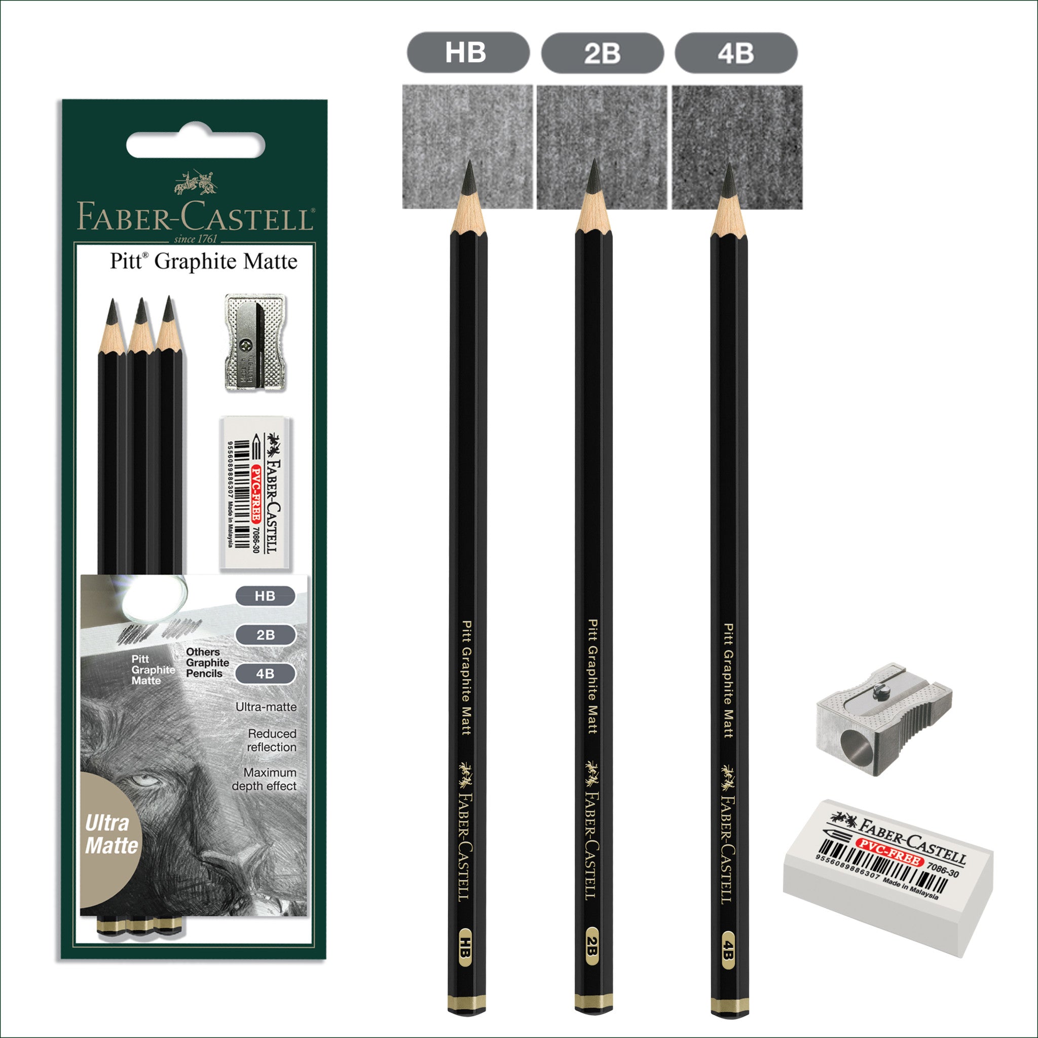 Premium Pitt Graphite Matte Sketching Pencils Set - HB, 2B, 4B for Artists & Drawing | Ideal for Sketching, Shading & Professional Artwork | #800166