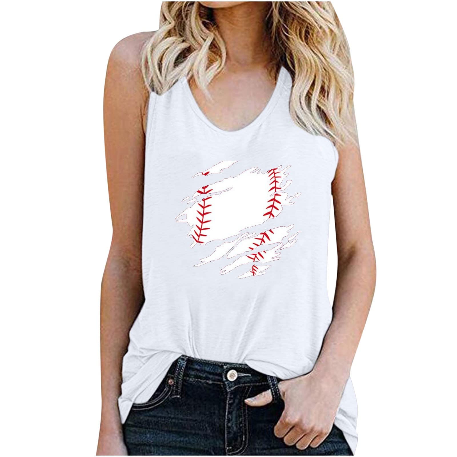 Women's Summer V-Neck Graphic Tank Tops - Loose Casual Sleeveless Shirts for Workout, Yoga & Everyday Wear | Breathable Comfort for Hot Weather