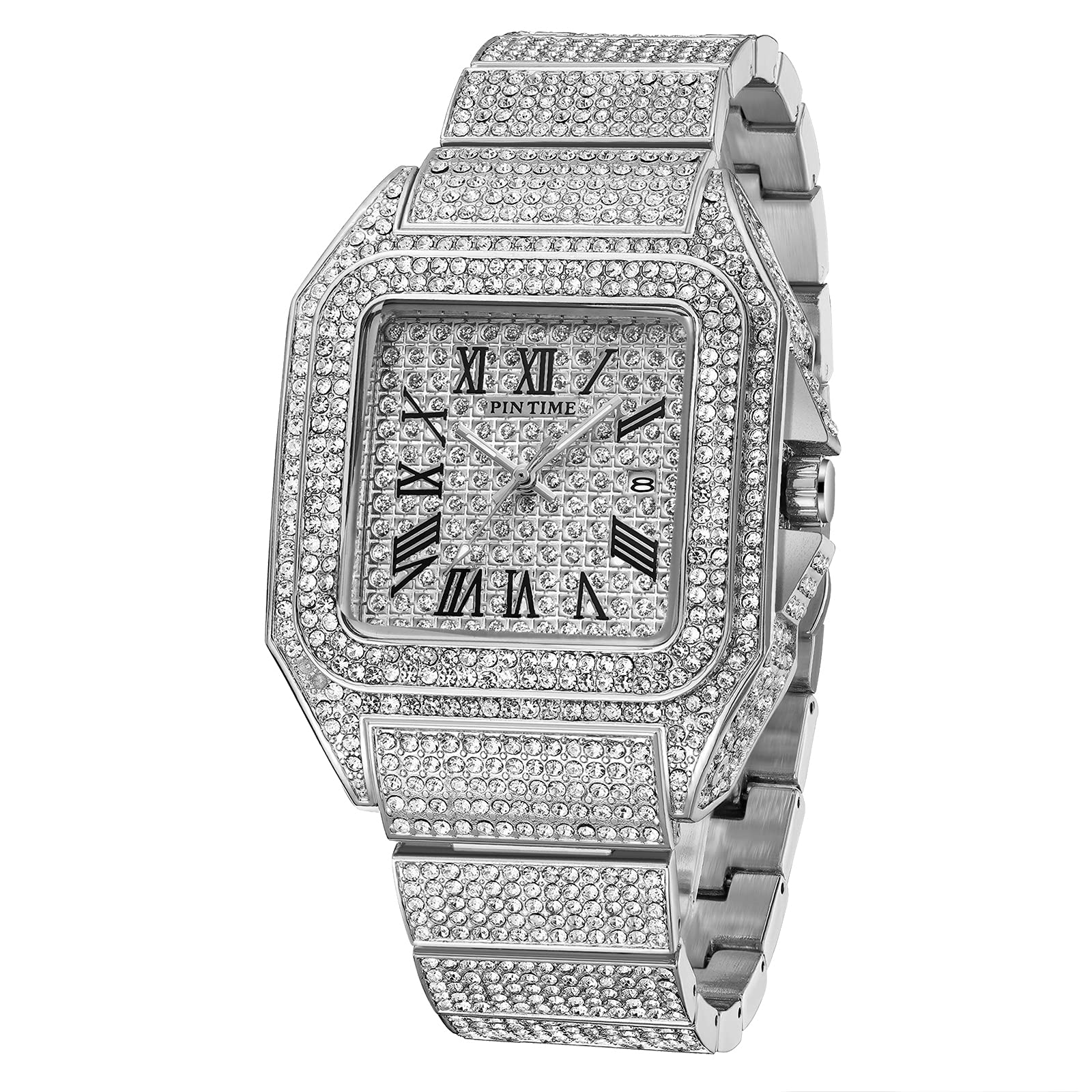 Luxury Men's Diamond Watch - Iced Out Square Face Hip Hop Style for Parties & Gifting