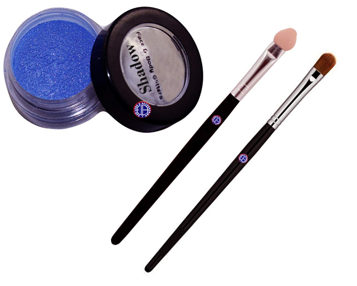 Professional Glitter Eye Shadow in Blue with Dual-Ended Eye Shadow Brush & Sponge Applicator Set - Perfect for Makeup Artists, Cosplay & Party Looks