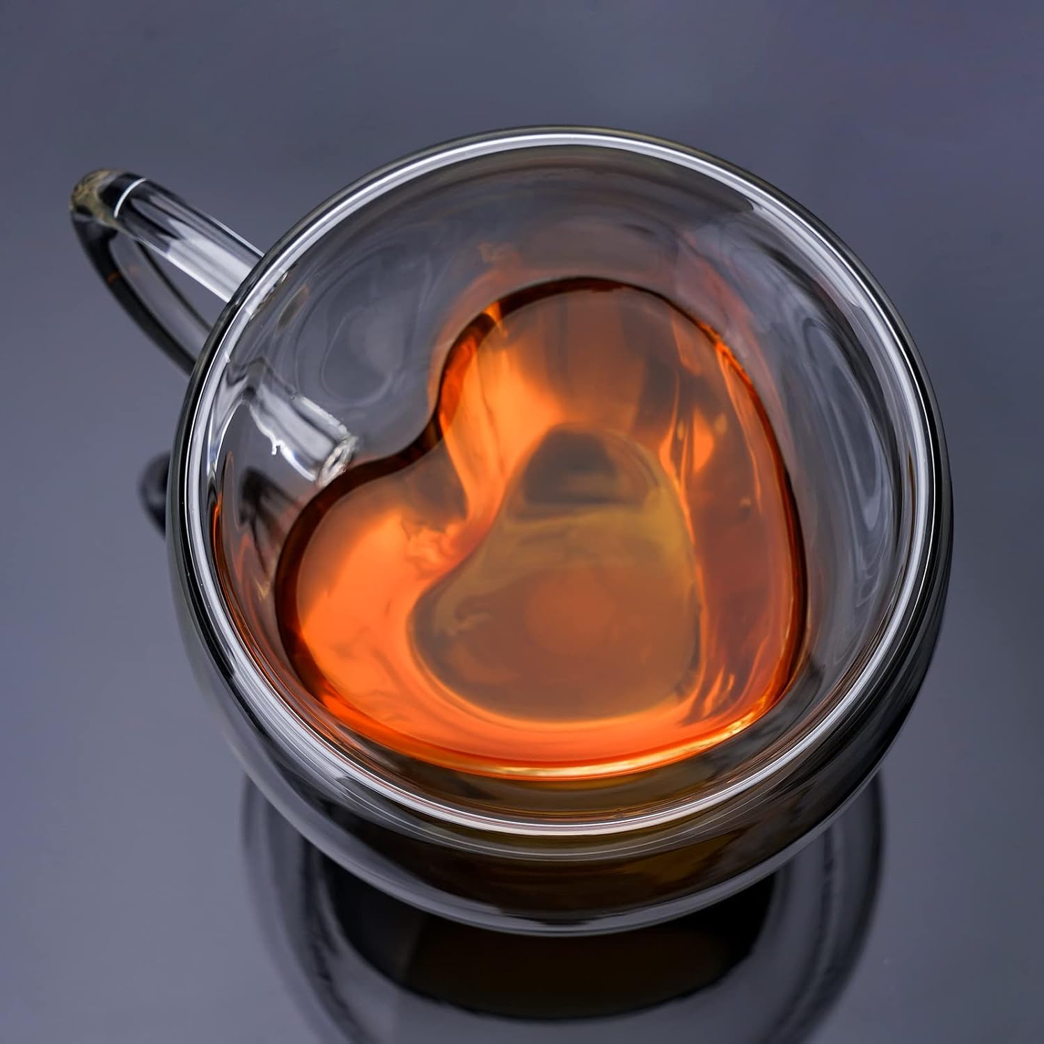 Heart Shaped Double Walled Insulated Glass Coffee Mugs - 8oz Clear Glass Tea Cups for Hot & Cold Drinks - Perfect for Valentine's Gifts, Romantic Dates & Cozy Home Coffee Time