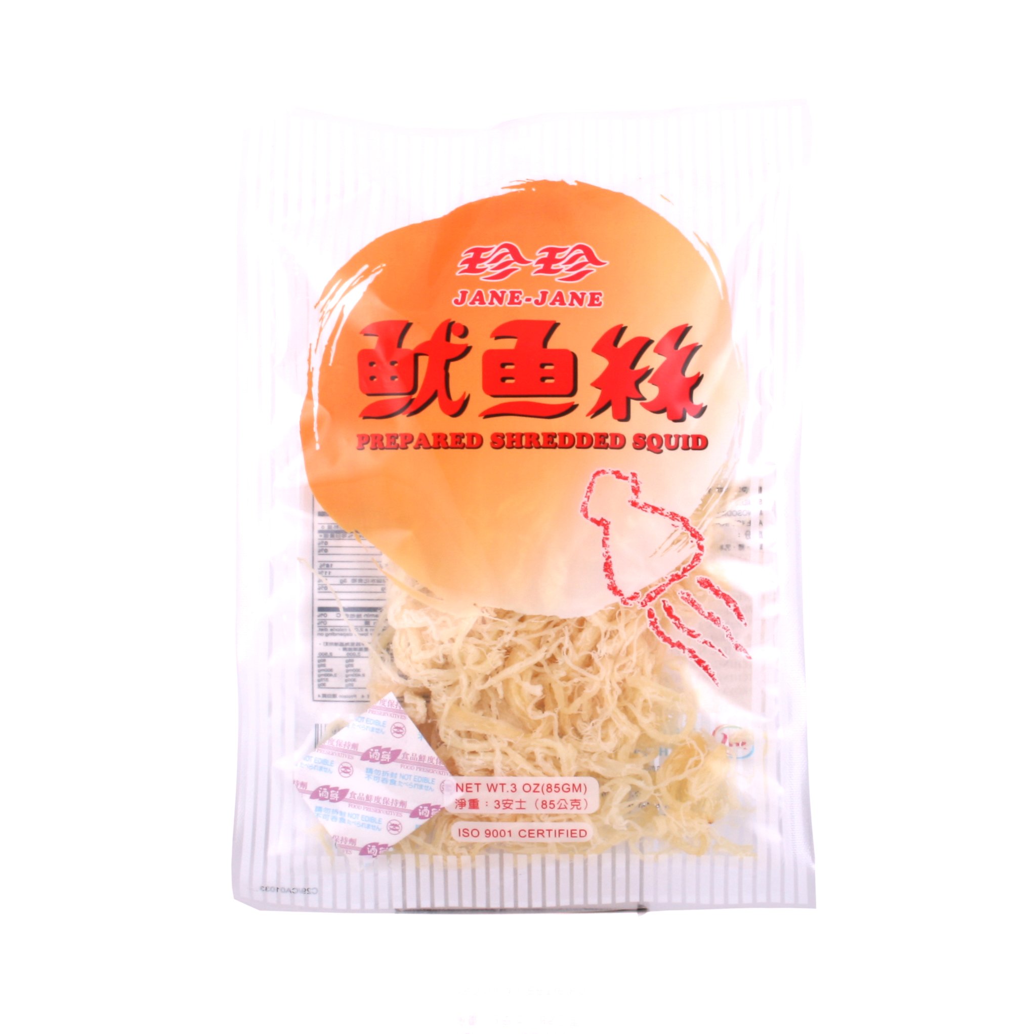 Jane Jane Prepared Shredded Squid - 3 Oz (85g) Dried Seafood Snack | Perfect for Asian Cooking, Snacking & Party Platters