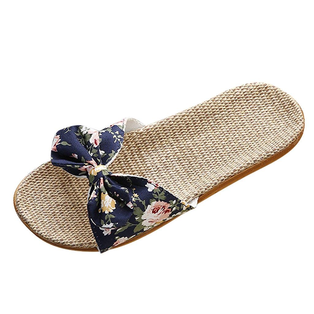 Women's Bohemia Bowknot Linen Flip Flops - Summer Beach Sandals for Outdoor & Travel