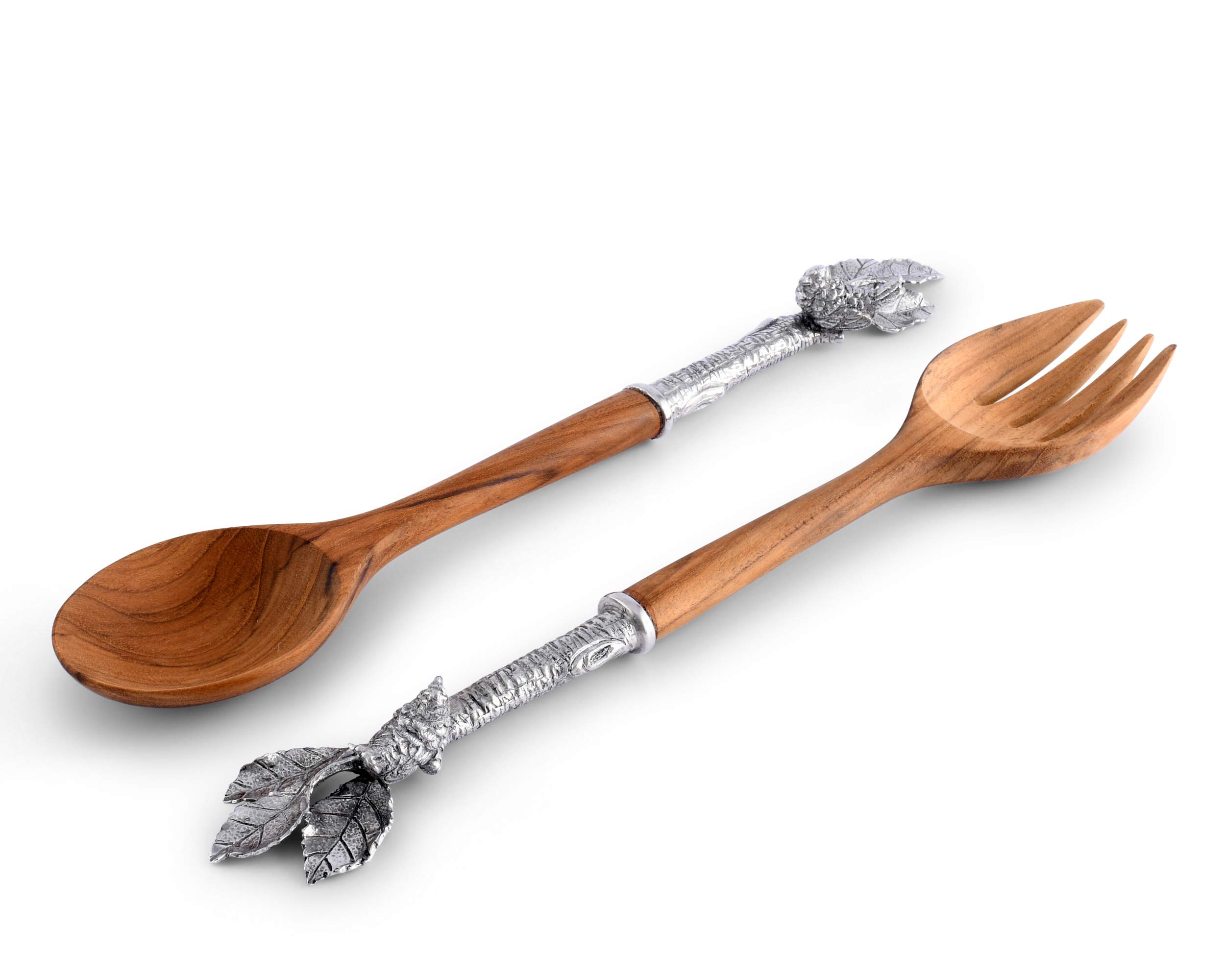 Vagabond House 13-inch Pewter and Wood Song Bird Salad Serving Set - Perfect for Dinner Parties, Buffets, and Holiday Gatherings