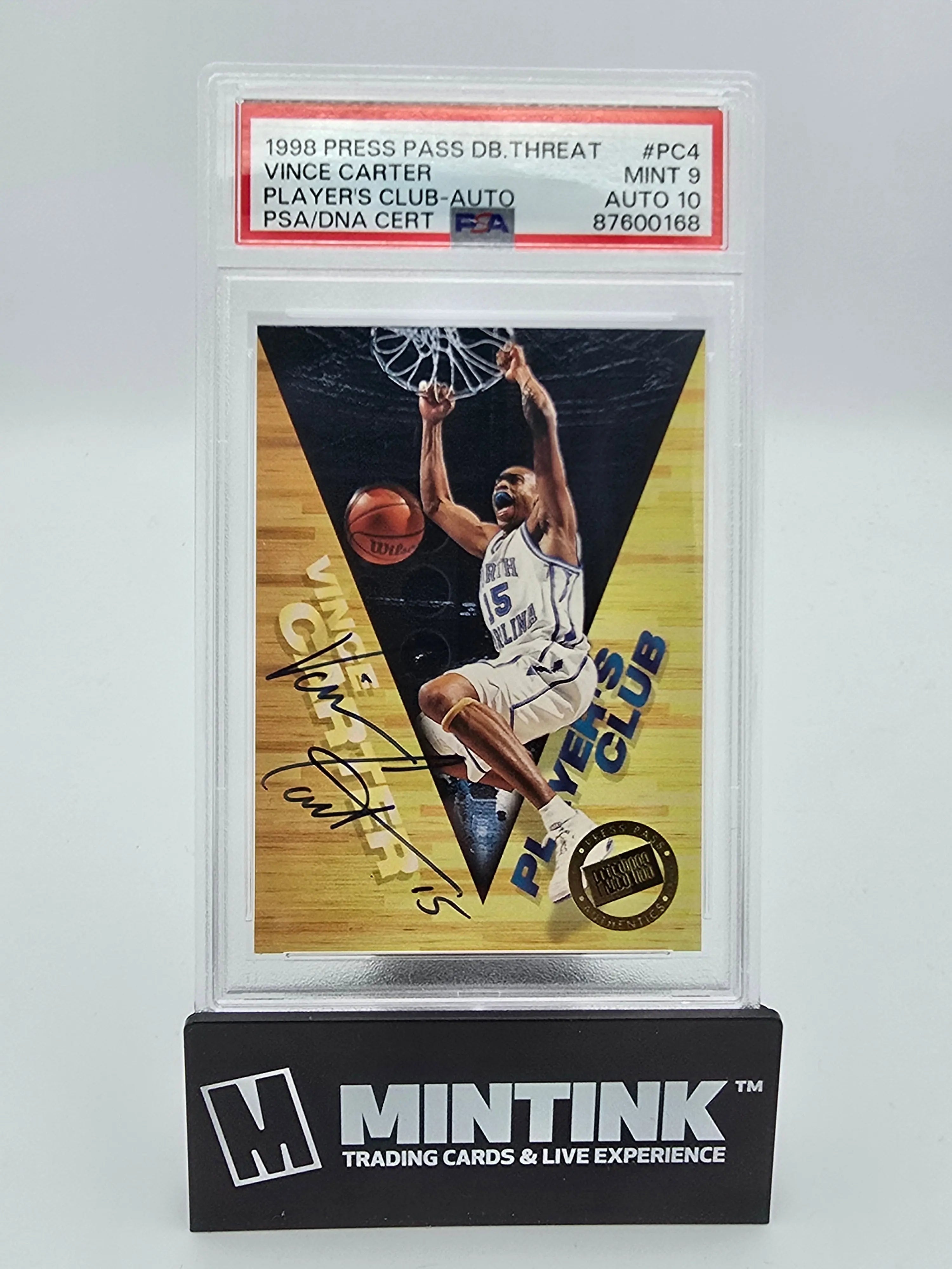 1998 Press Pass Double Threat Vince Carter PSA 9 Player's Club Auto PSA 9 /125 - Rare Basketball Trading Card for Collectors & Sports Memorabilia Enthusiasts - Perfect for Display, Investment & NBA Fan Gifts