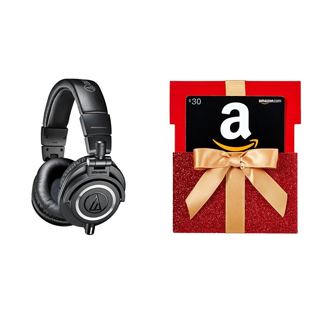 Audio-Technica ATH-M50x Professional Studio Monitor Headphones - Premium Sound Quality for Music Production, DJing & Gaming - Includes $30 Amazon Gift Card