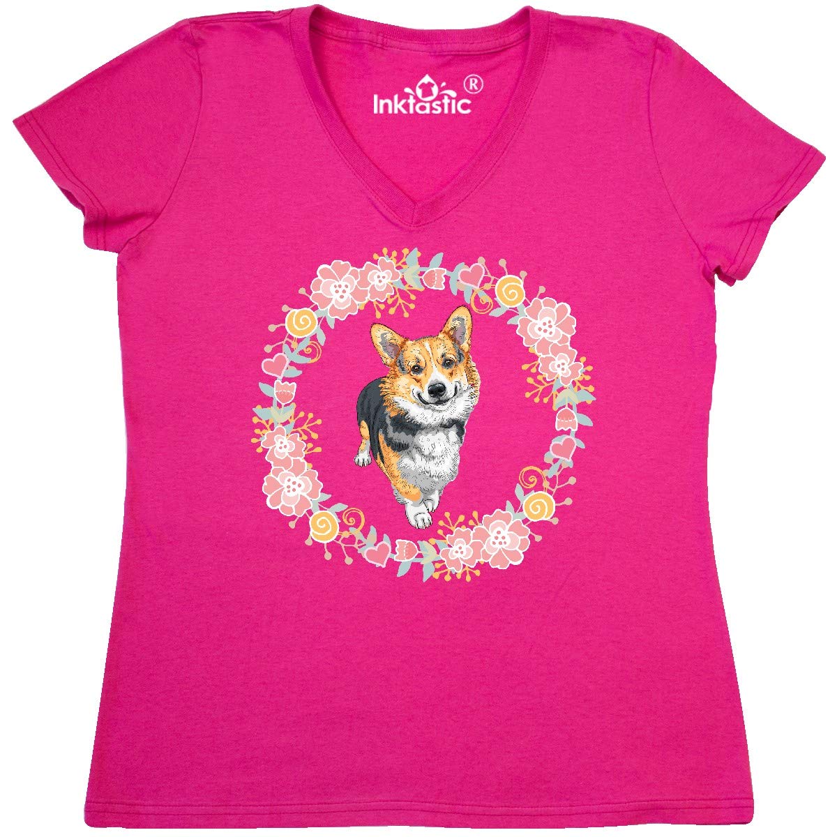 Inktastic Corgi Dog Lovers Gift - Women's V-Neck T-Shirt for Corgi Owners, Dog Mom Apparel, Casual Wear & Dog-Themed Outfits